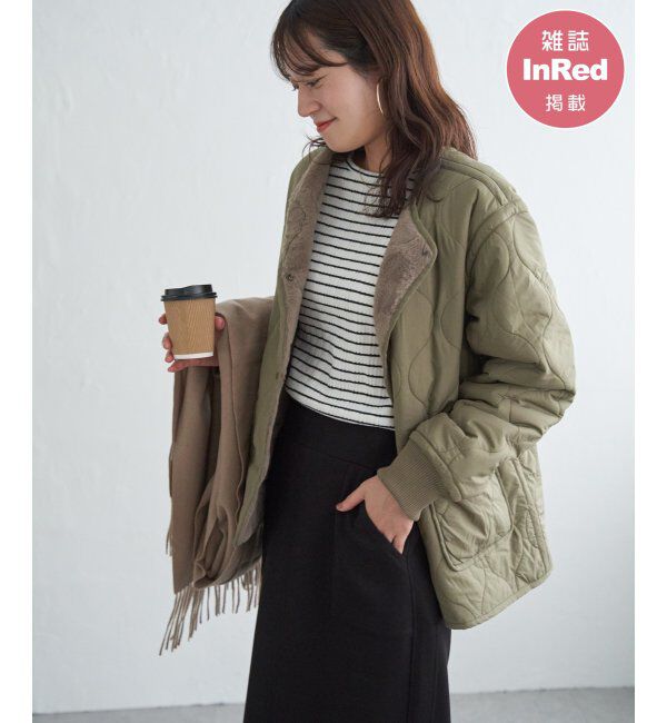 ikka「キルトファーリバーシブルブルゾン」|ブルゾン・スタジャン|カーキ