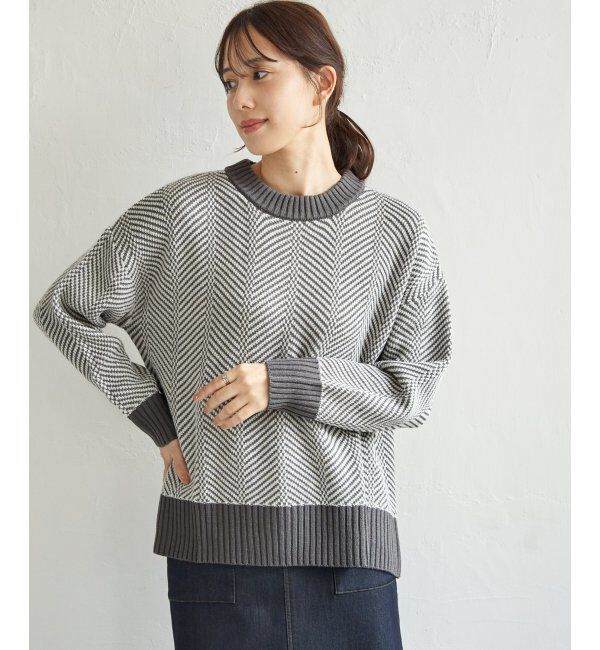 ikka「ヘリンボン柄ニットプルオーバー」|プルオーバー|