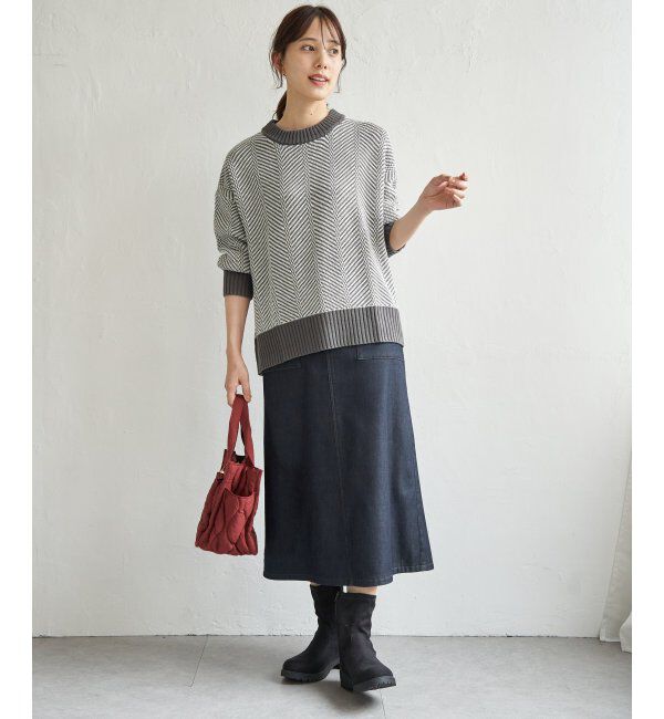 ikka「ヘリンボン柄ニットプルオーバー」|プルオーバー|