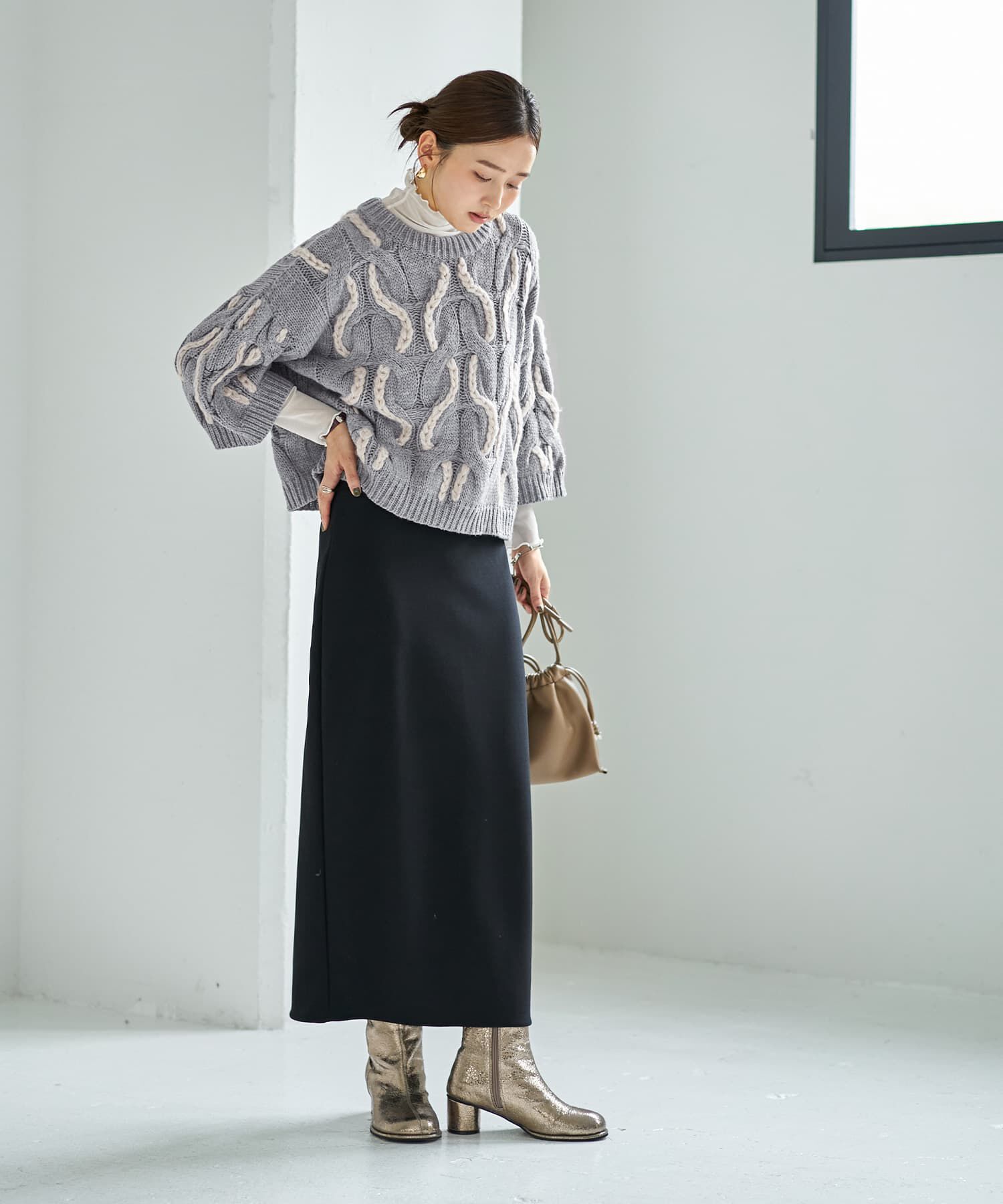 STYLE DELI「ゆる編みランダムケーブルニットトップス」|ニット・セーター|