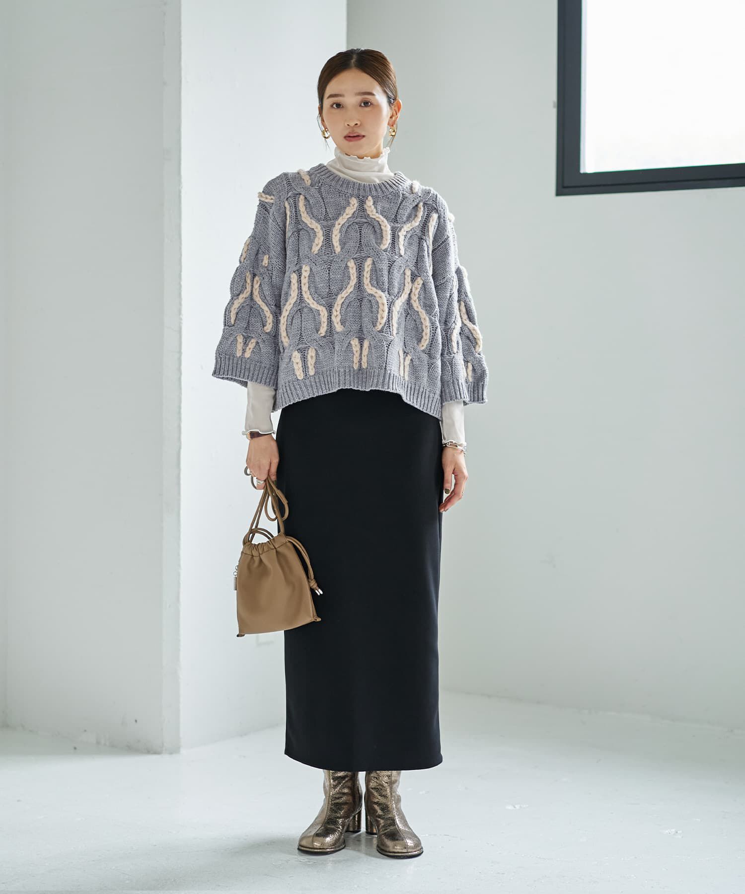 STYLE DELI「ゆる編みランダムケーブルニットトップス」|ニット・セーター|