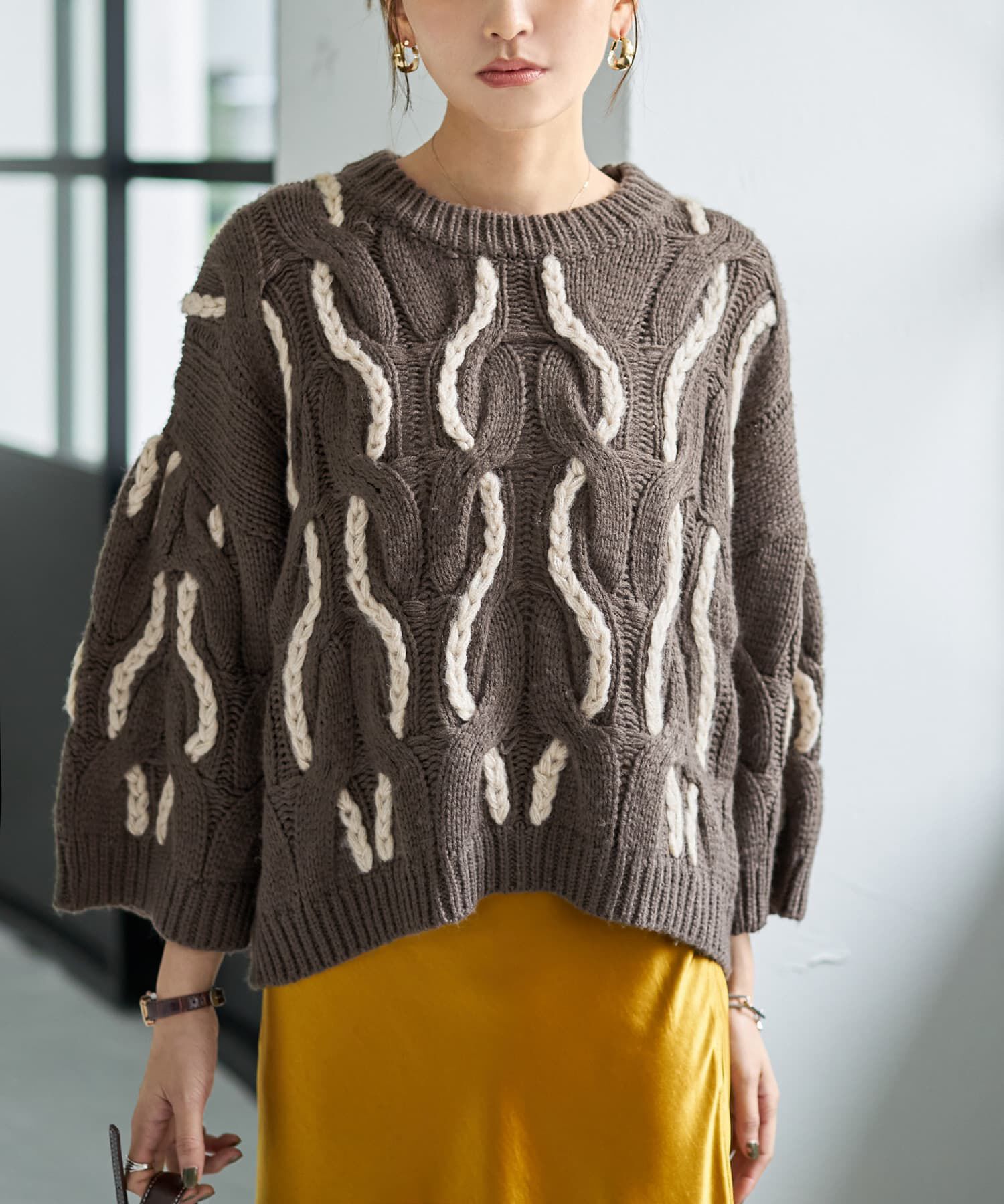 STYLE DELI「ゆる編みランダムケーブルニットトップス」|ニット・セーター|