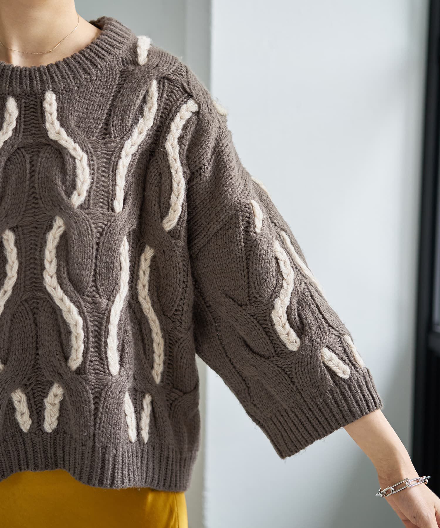 STYLE DELI「ゆる編みランダムケーブルニットトップス」|ニット・セーター|