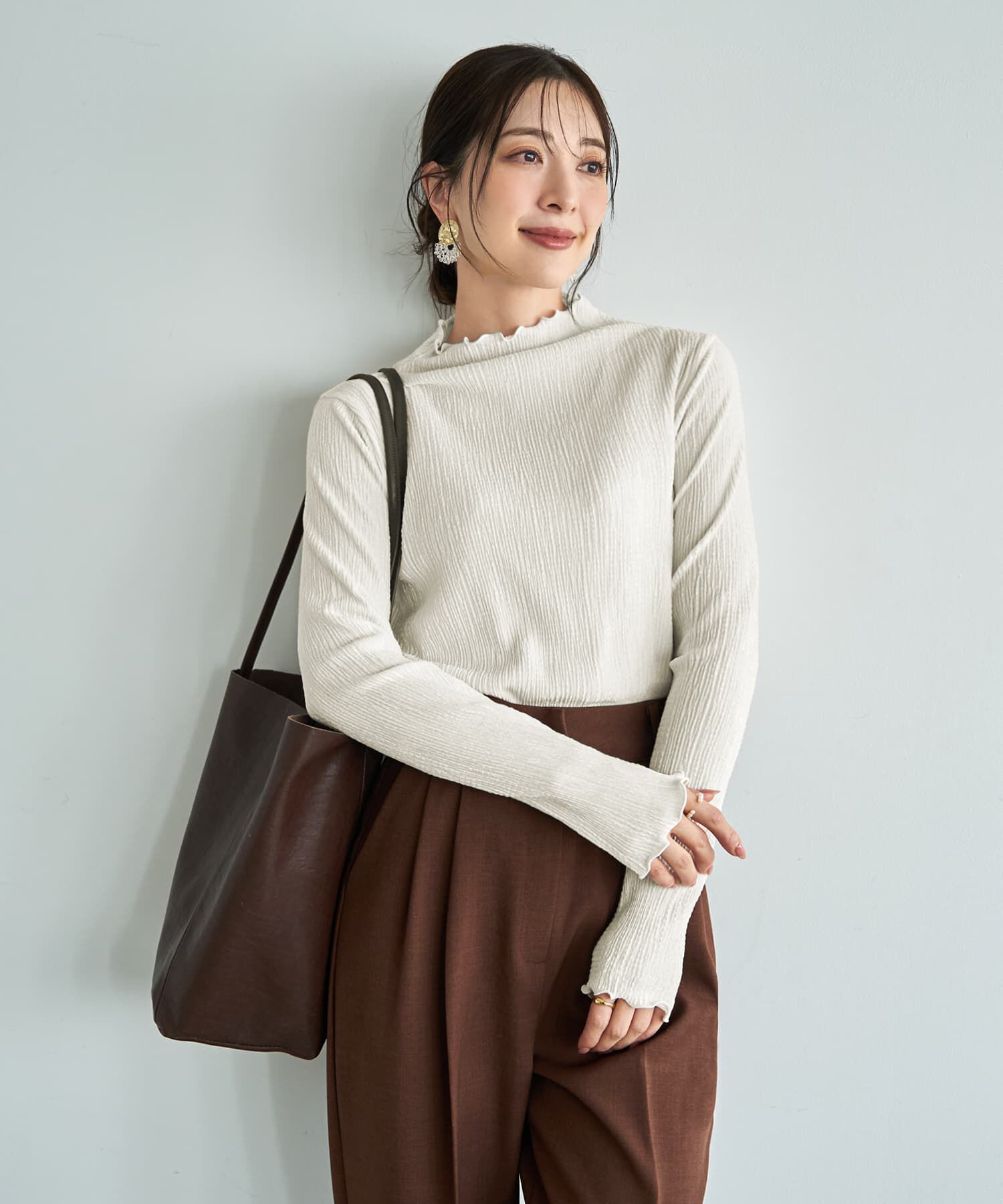 STYLE DELI「楊柳ベロア端っこメロウトップス」|Tシャツ・カットソー|オフホワイト