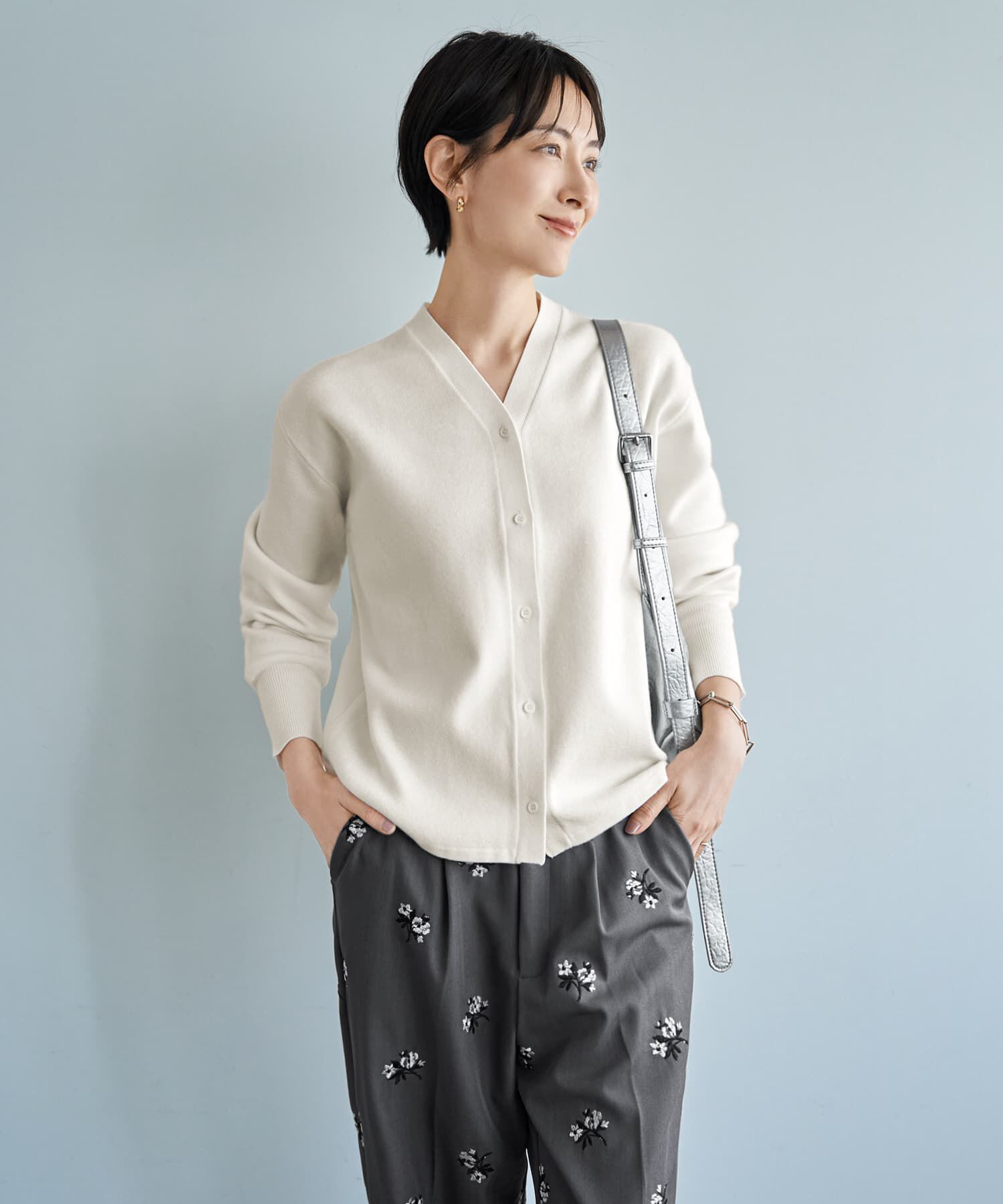 STYLE DELI「しっとりもっちりVネックカーディガンB」|ニット・セーター|ホワイト