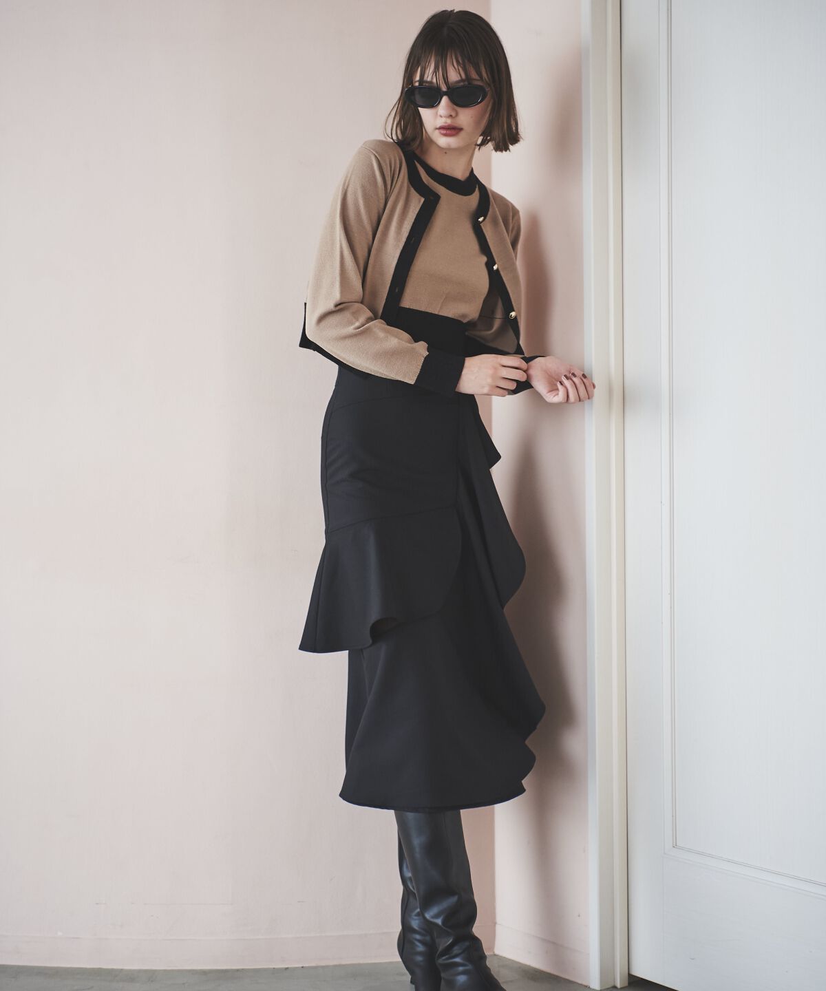 アンドクチュール「配色ニットアンサンブル」|カーディガン|