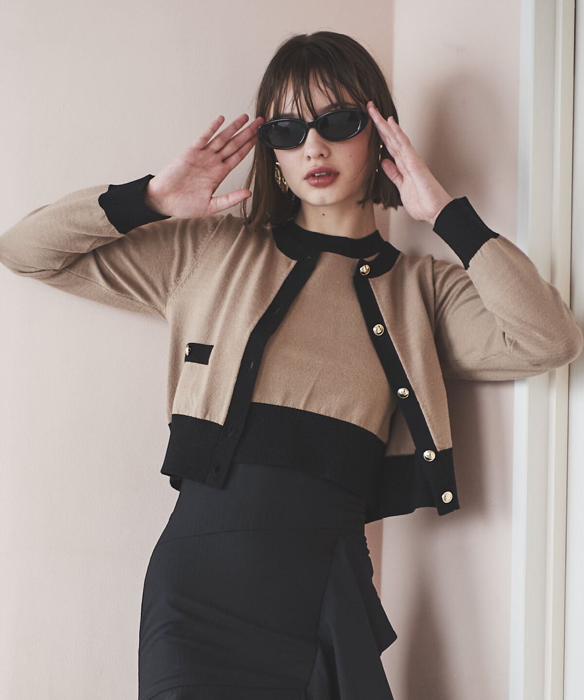 アンドクチュール「配色ニットアンサンブル」|カーディガン|