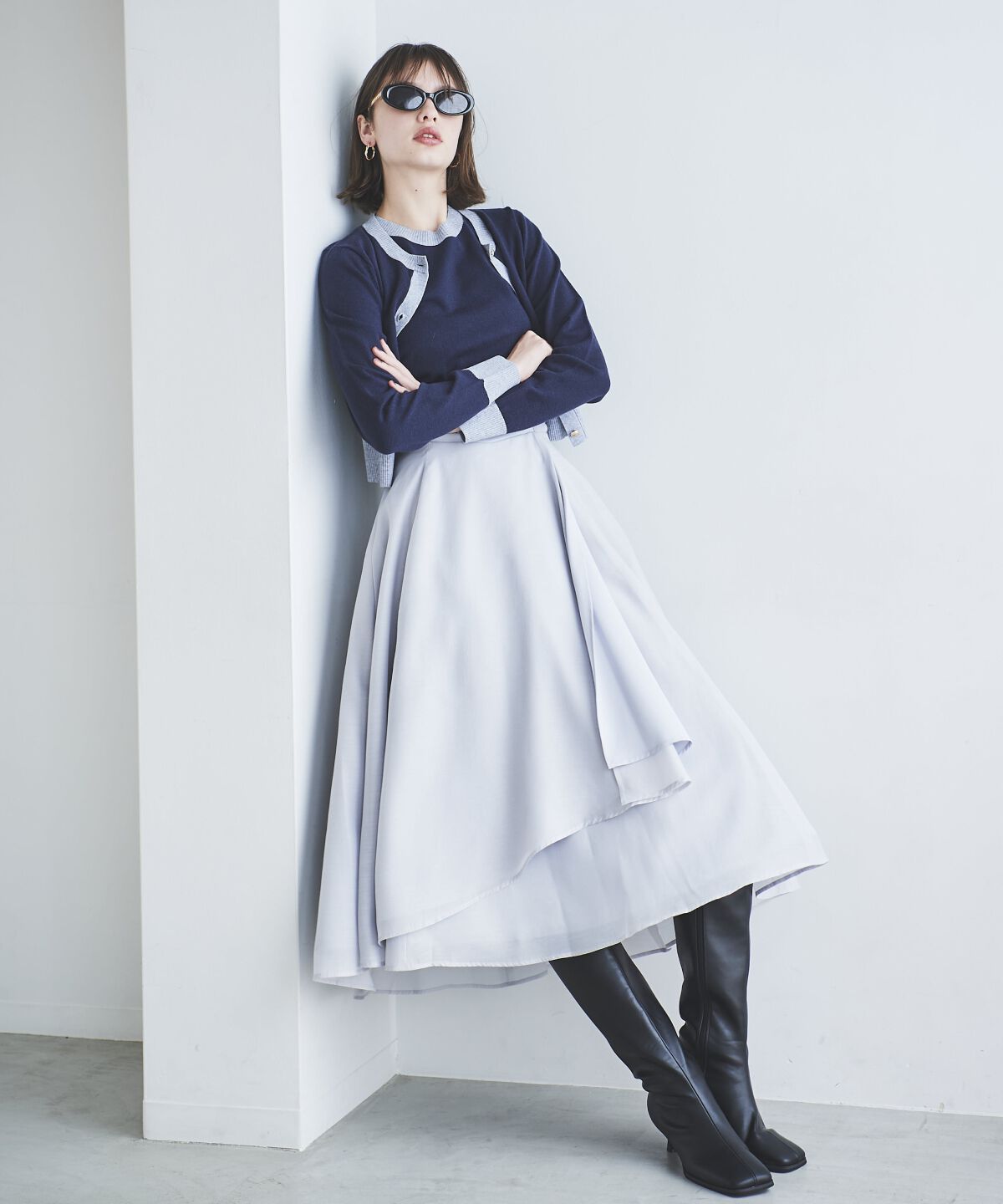 アンドクチュール「配色ニットアンサンブル」|カーディガン|