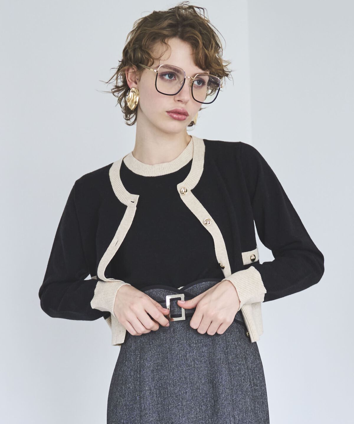 アンドクチュール「配色ニットアンサンブル」|カーディガン|