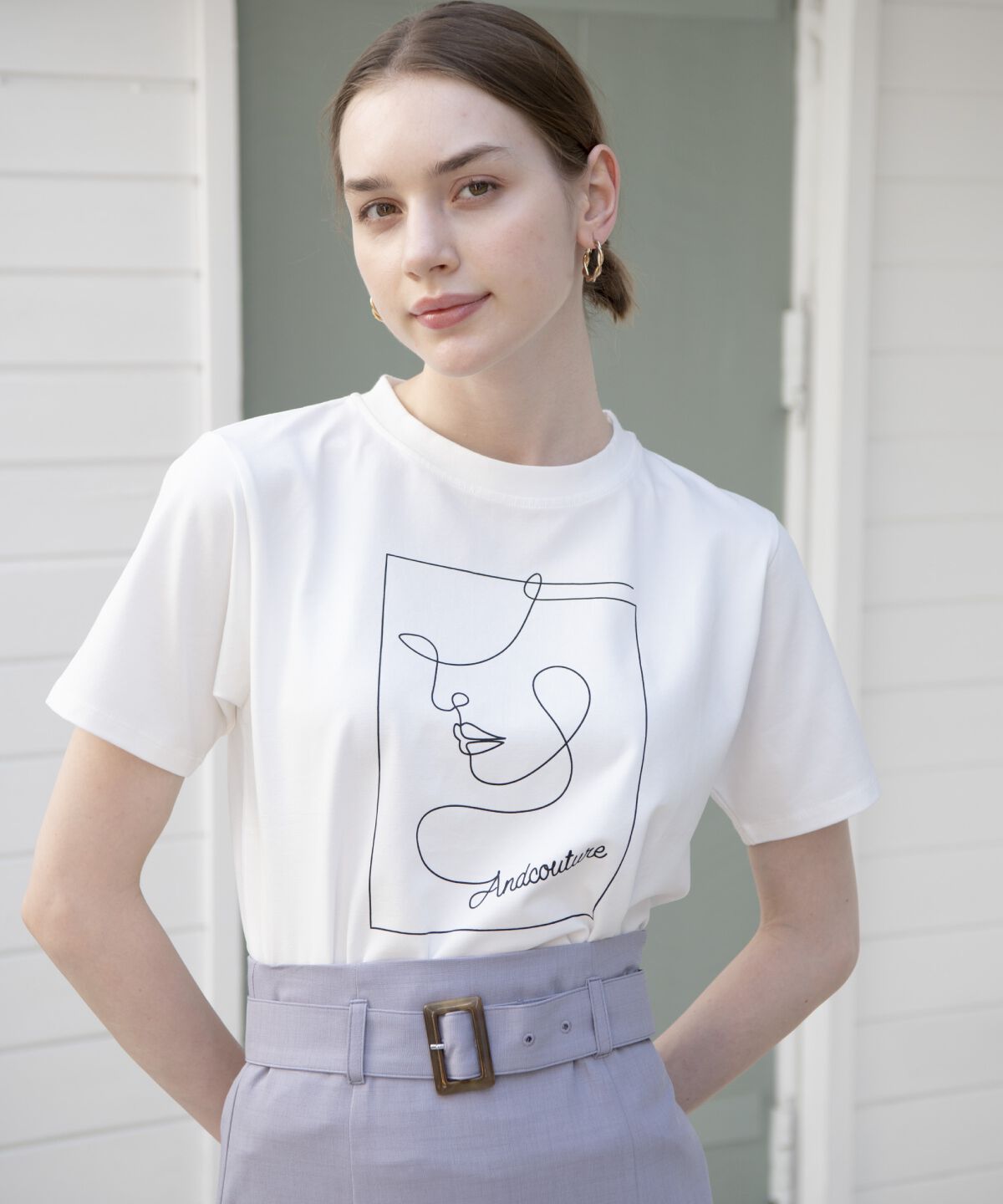 アンドクチュール「モダンフェイスプリントTシャツ」|Tシャツ・カットソー|