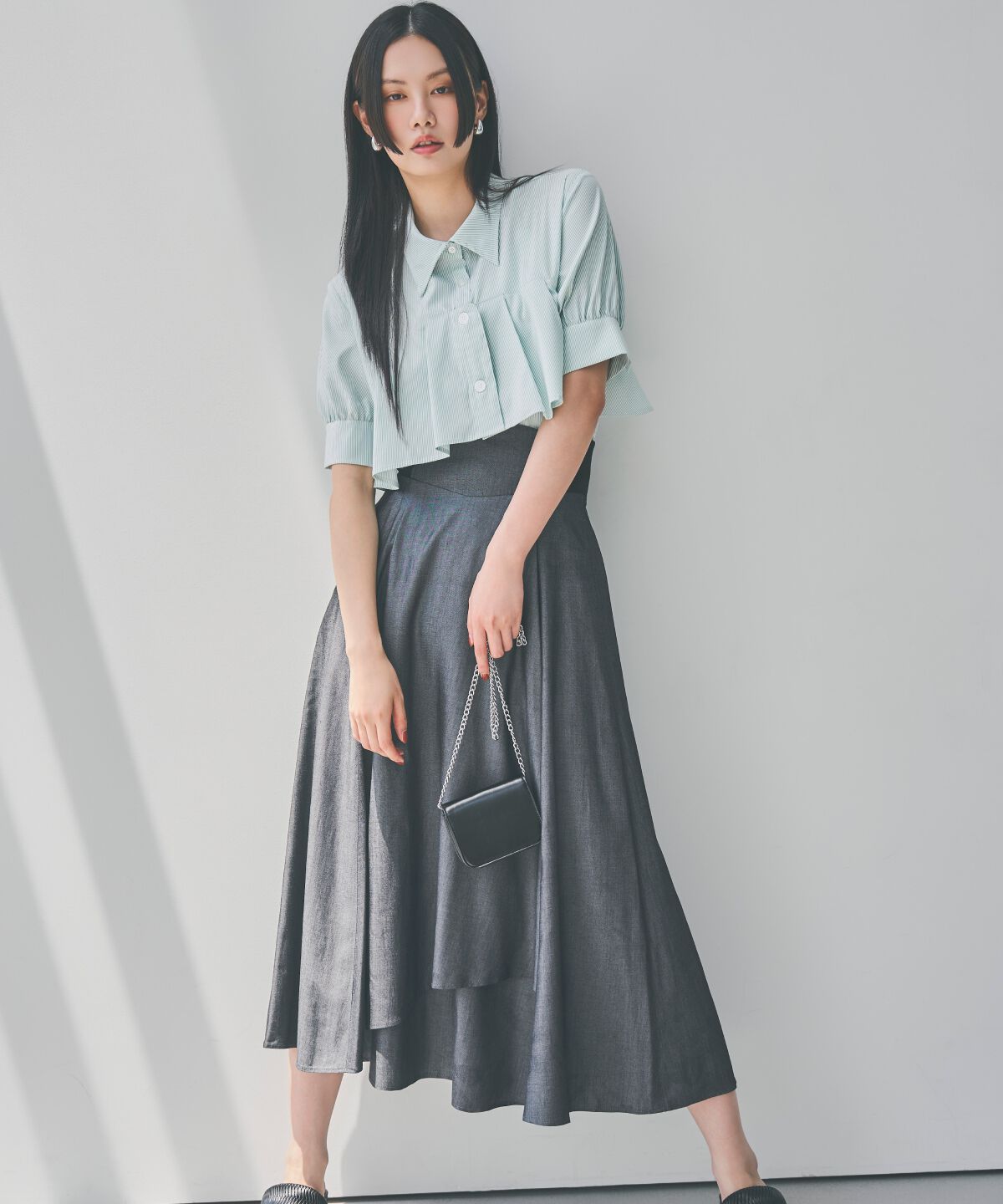 アンドクチュール「サイドリブシャンブレーデニムスカート」|スカート|