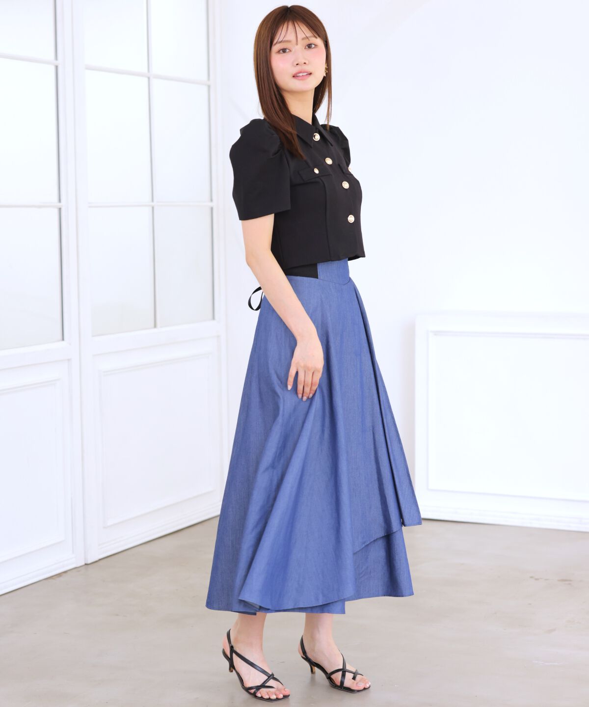 アンドクチュール「サイドリブシャンブレーデニムスカート」|スカート|