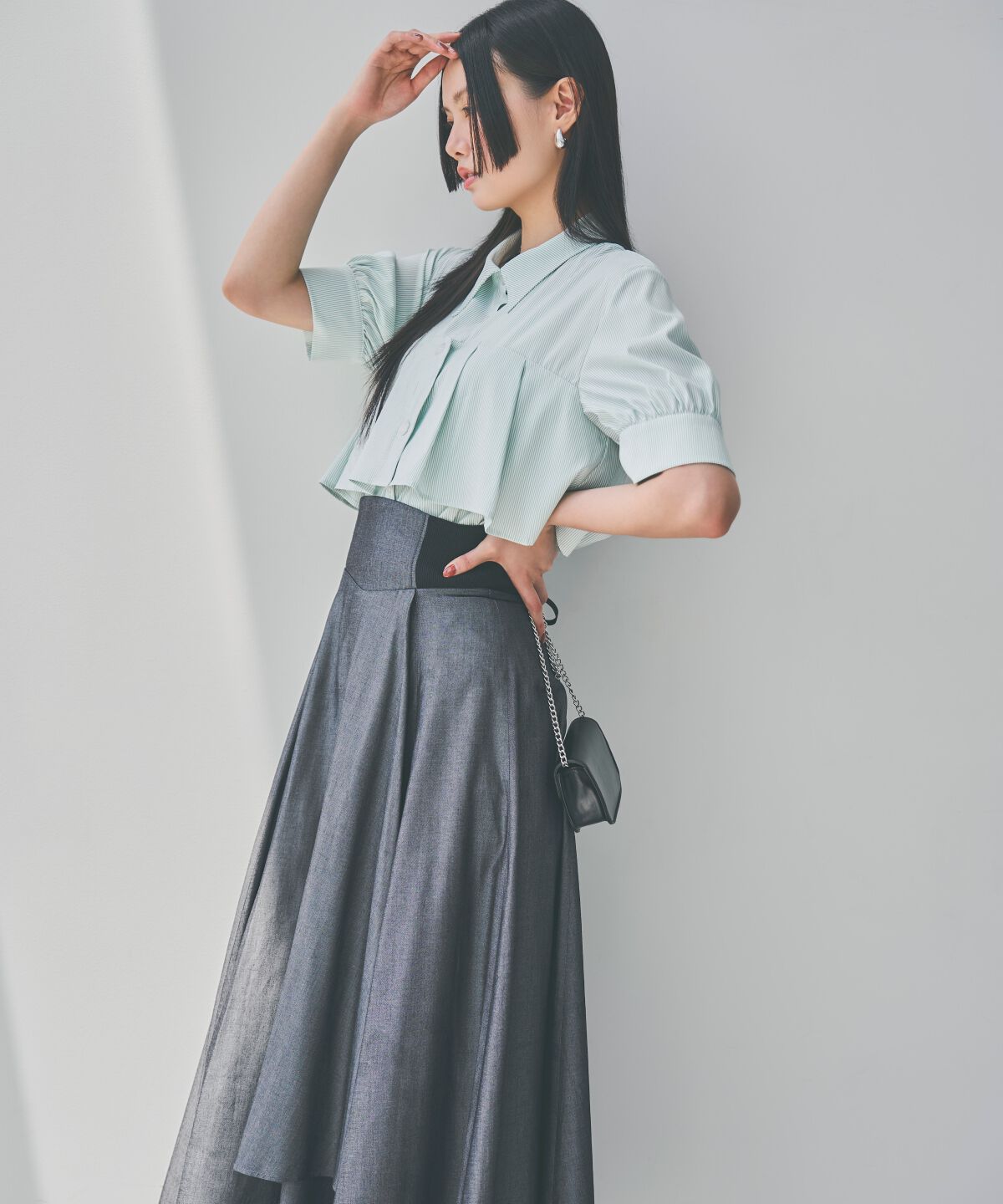 アンドクチュール「サイドリブシャンブレーデニムスカート」|スカート|