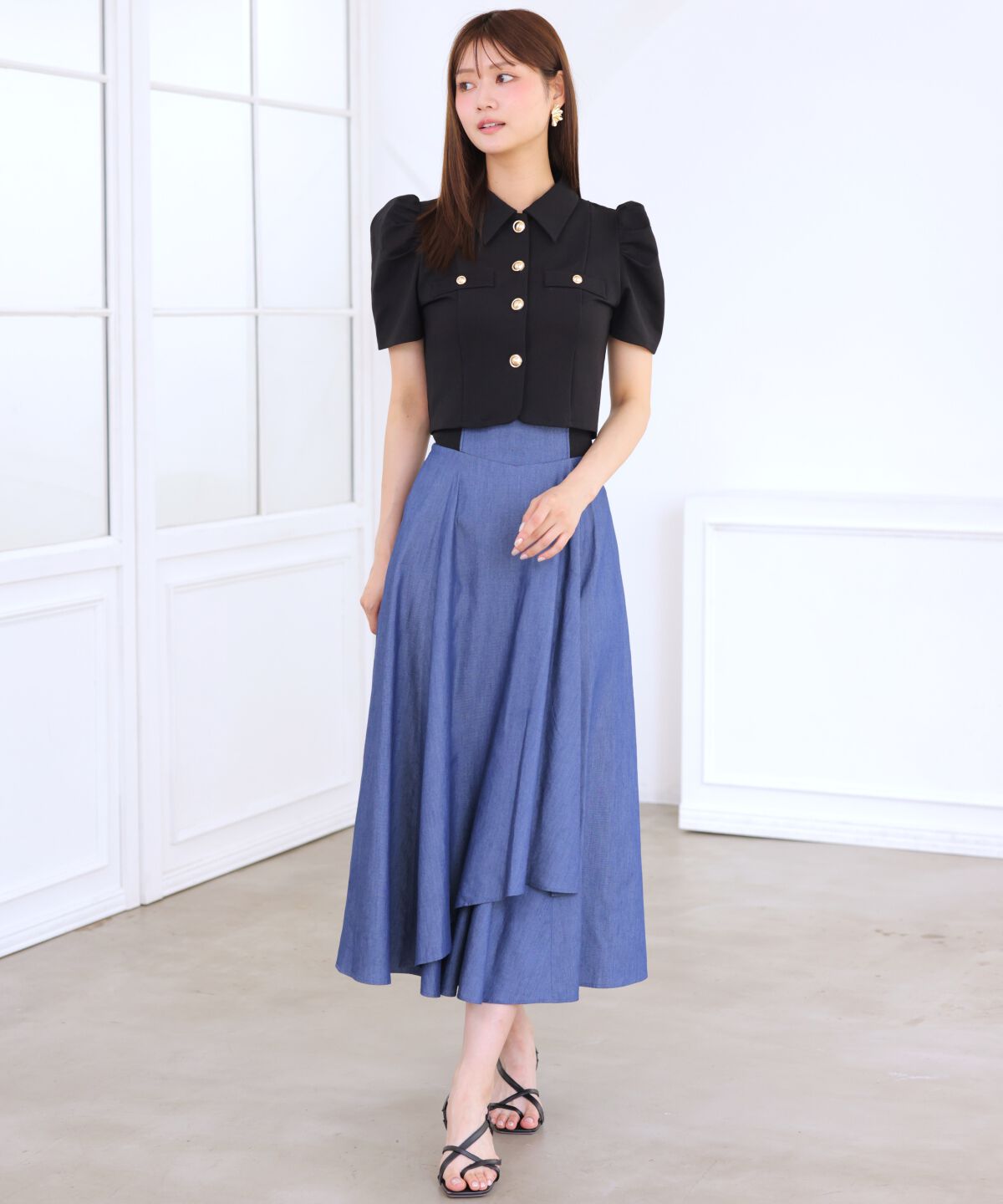 アンドクチュール「サイドリブシャンブレーデニムスカート」|スカート|