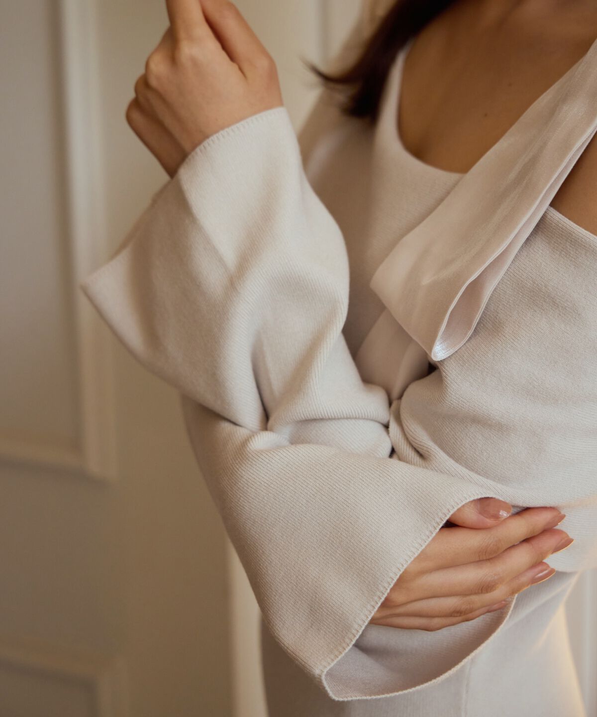 アンドクチュール「ショルダーリボンニットドッキングワンピース」|ワンピース|