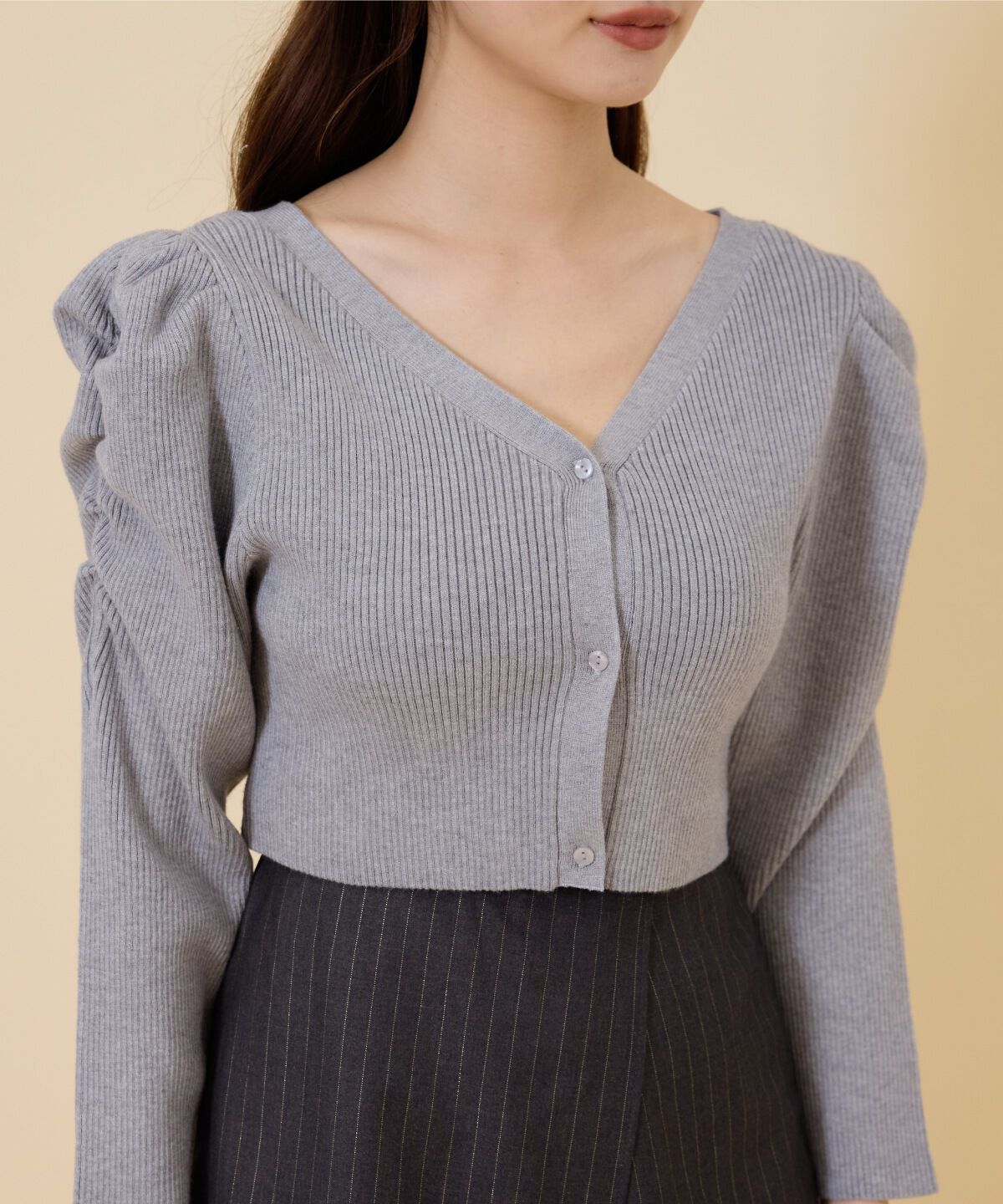 REDYAZEL「ボリュームショルダーリブカーディガン」|カーディガン|