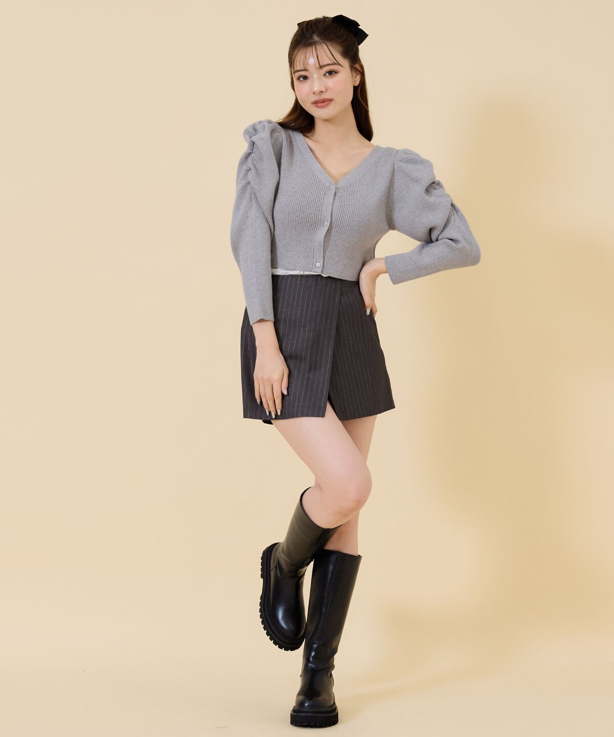 REDYAZEL「ボリュームショルダーリブカーディガン」|カーディガン|