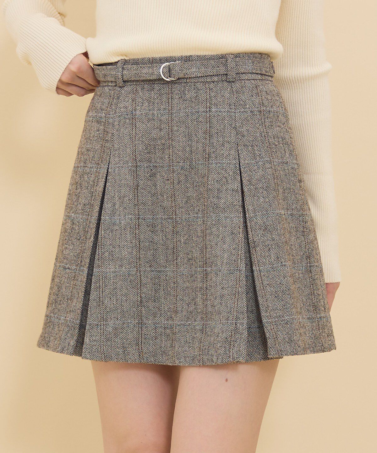 REDYAZEL「ヘリンボーンチェックタックミニスカート」|フレア|