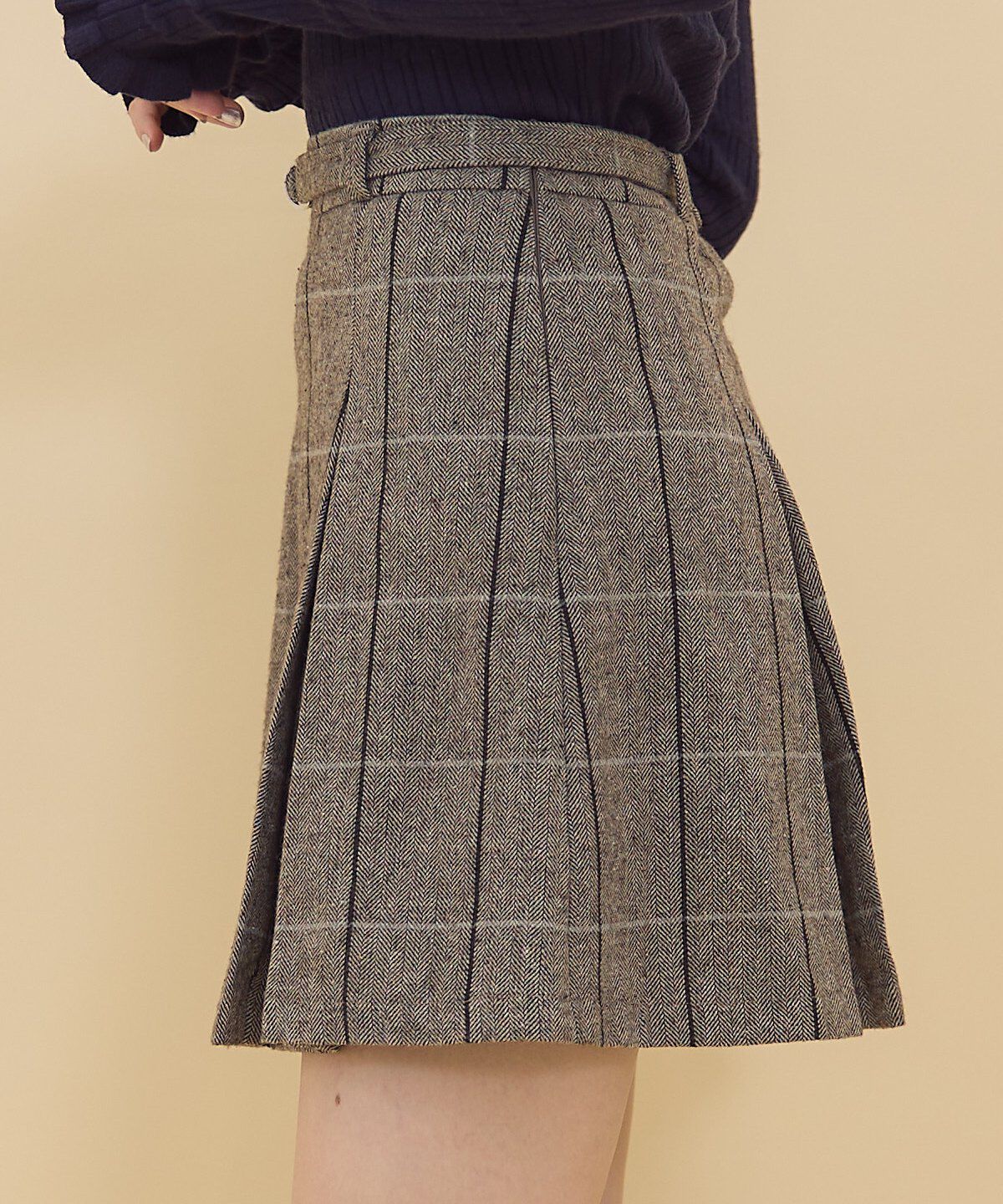 REDYAZEL「ヘリンボーンチェックタックミニスカート」|フレア|