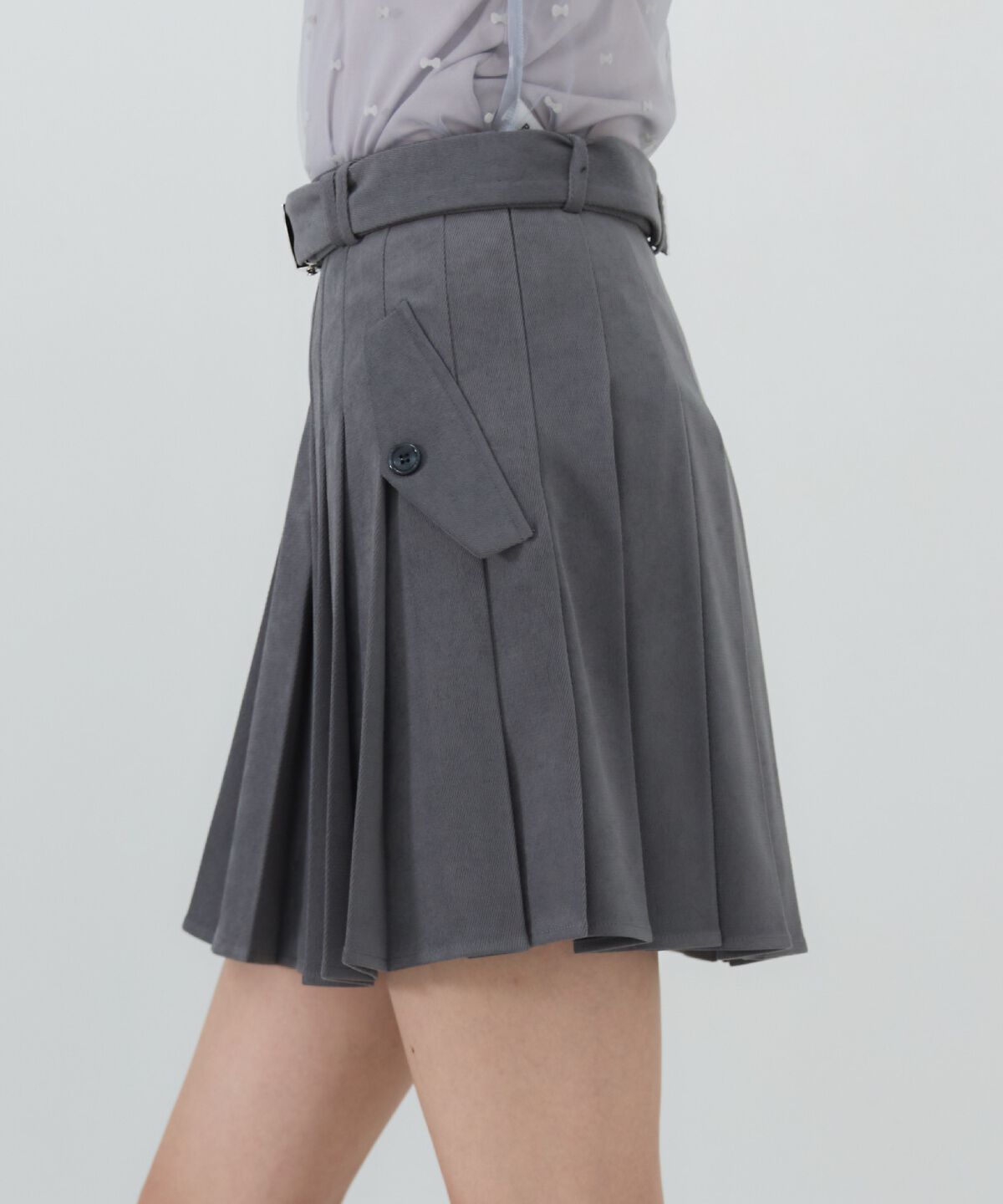 REDYAZEL「ベルテッドプリーツミニスカート」|フレア|