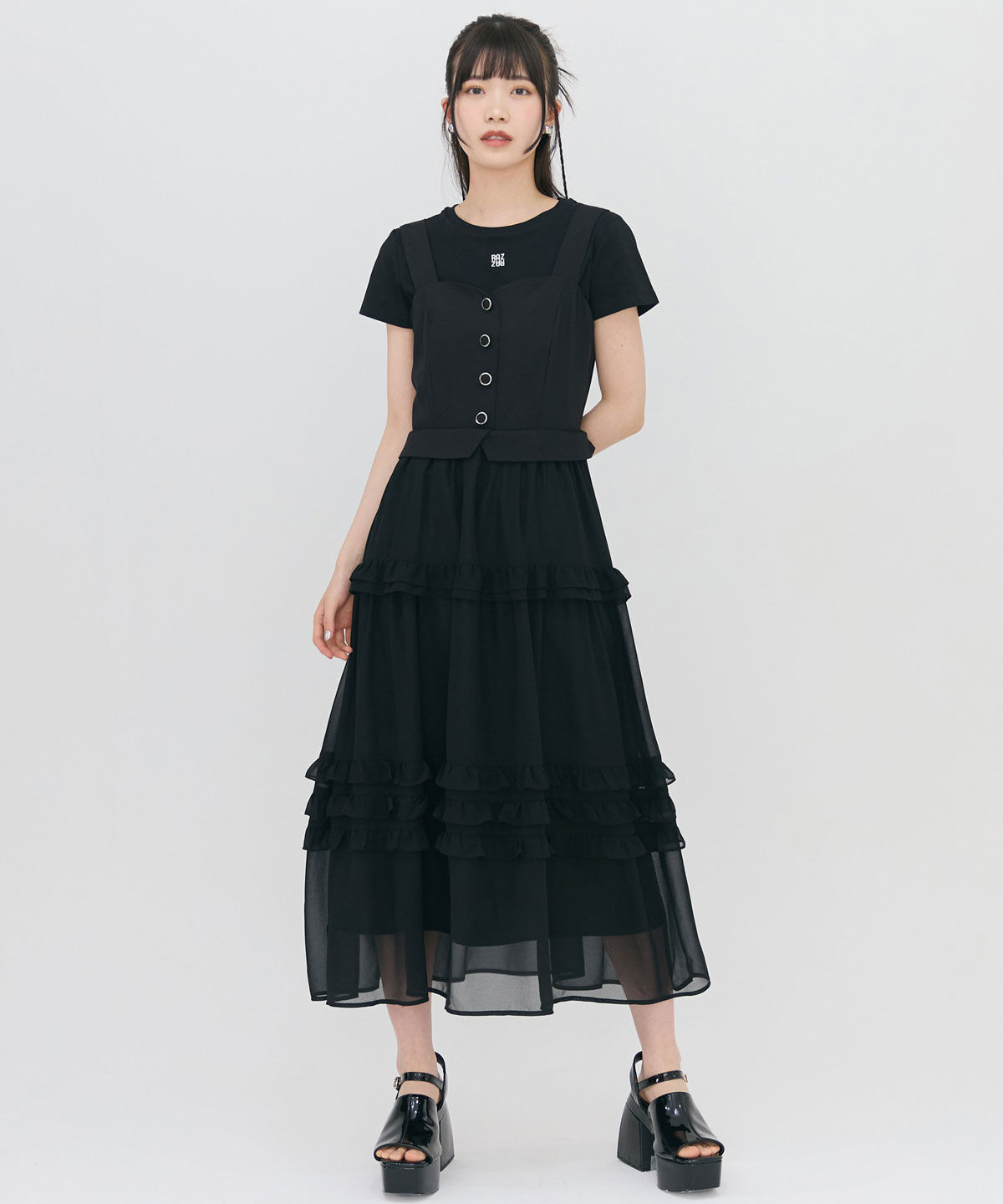 REDYAZEL「ビスチェ&times;メニーフリルティアードワンピース」|ワンピース|ブラック