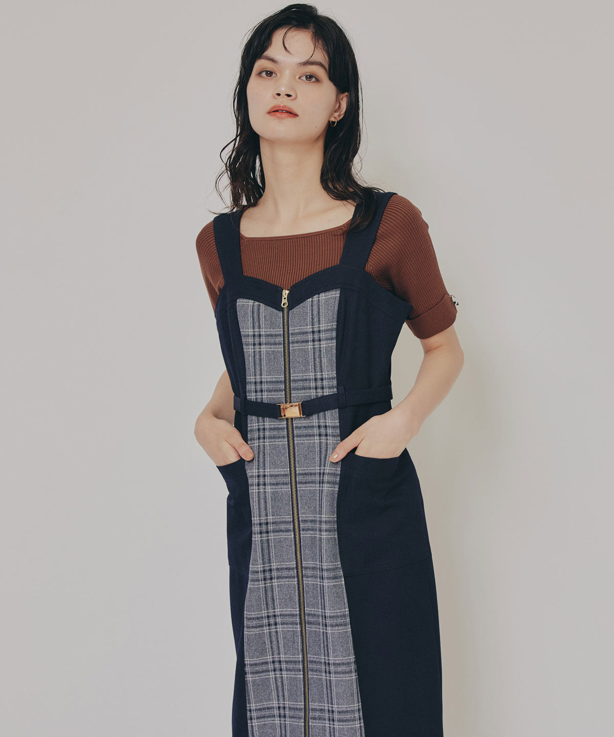 REDYAZEL「フロントジップバイカラーチェックワンピース」|ワンピース|