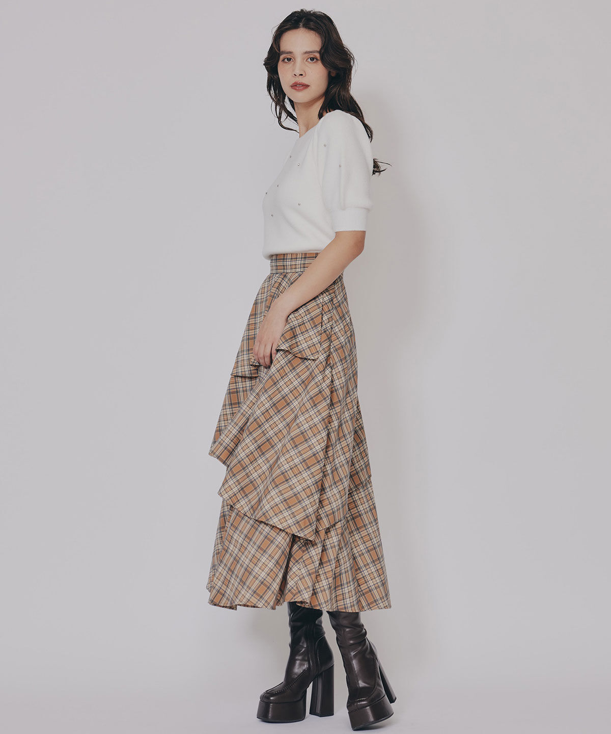 REDYAZEL「タータンチェックティアードスカート」|フレア|