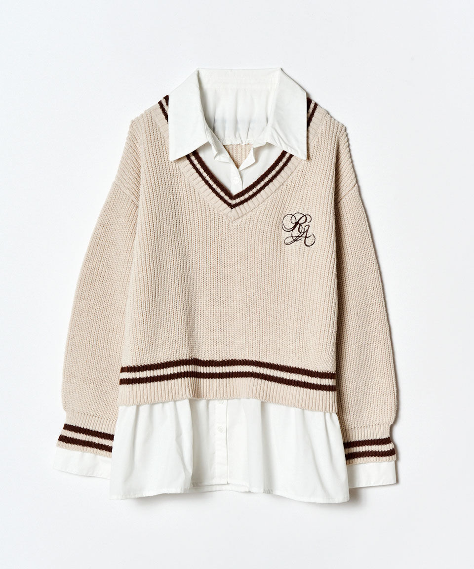 REDYAZEL「レイヤードシャツドッキングニットプルオーバー」|ニット・セーター|