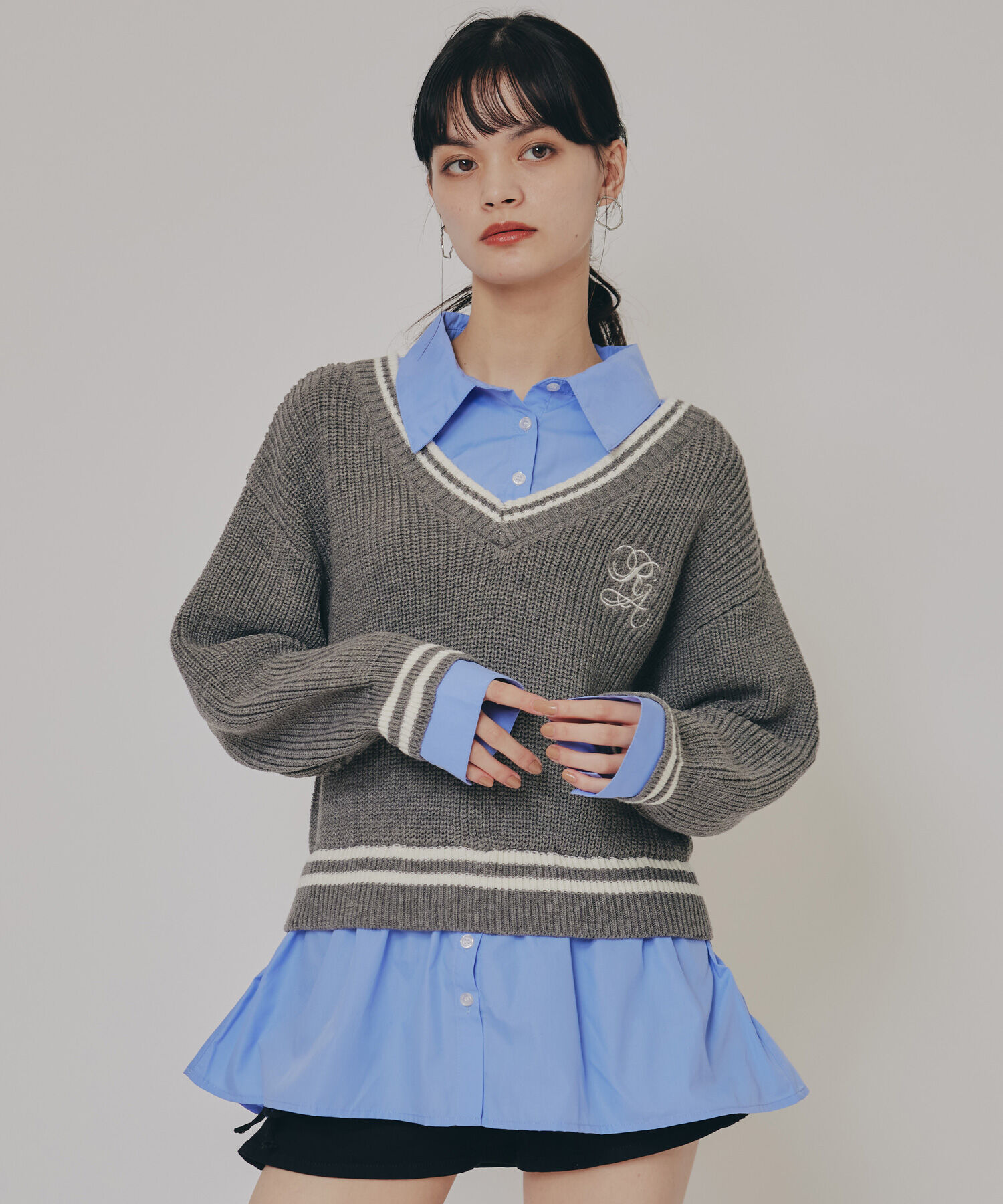 REDYAZEL「レイヤードシャツドッキングニットプルオーバー」|ニット・セーター|