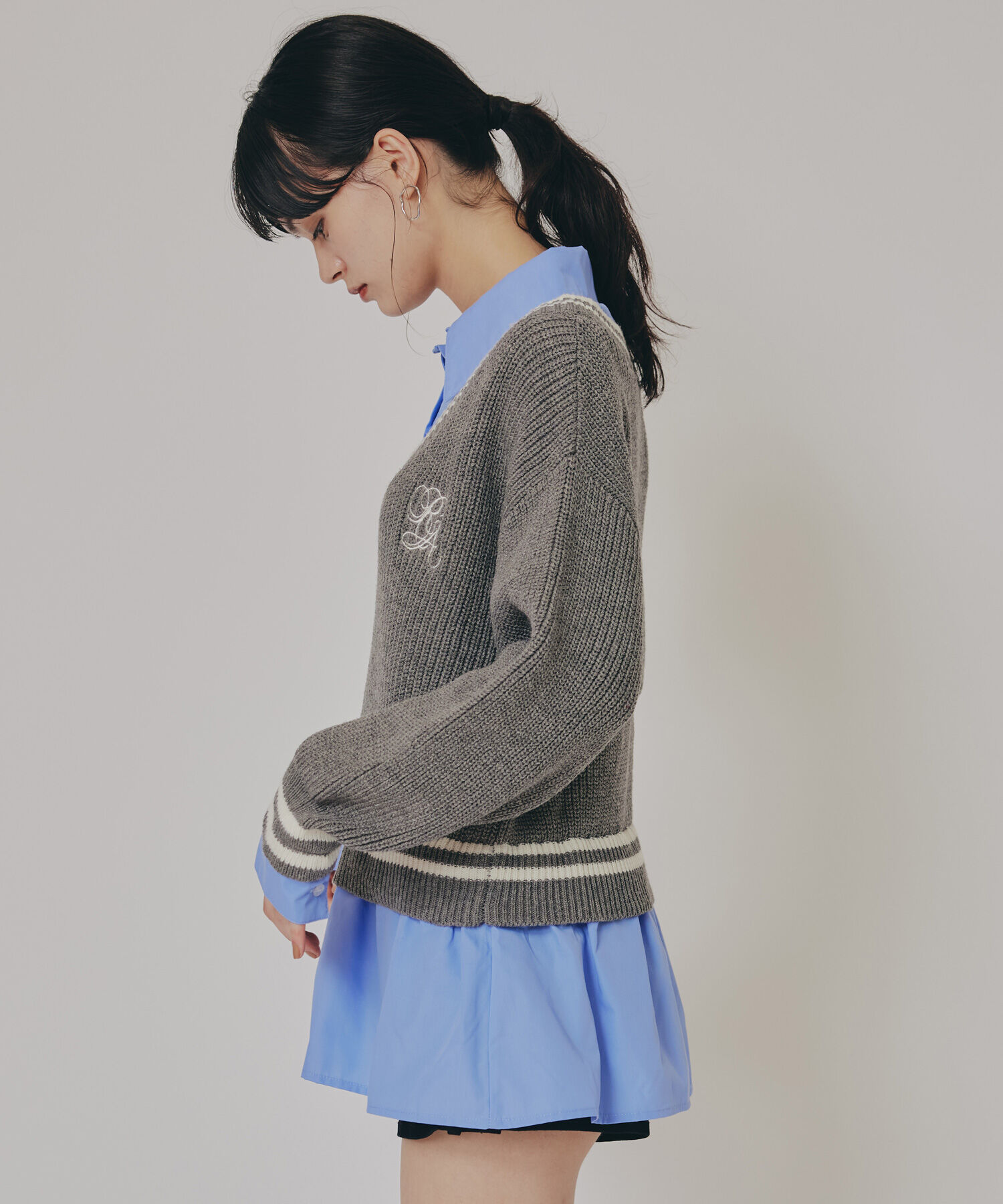 REDYAZEL「レイヤードシャツドッキングニットプルオーバー」|ニット・セーター|