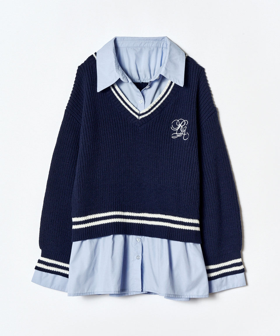 REDYAZEL「レイヤードシャツドッキングニットプルオーバー」|ニット・セーター|