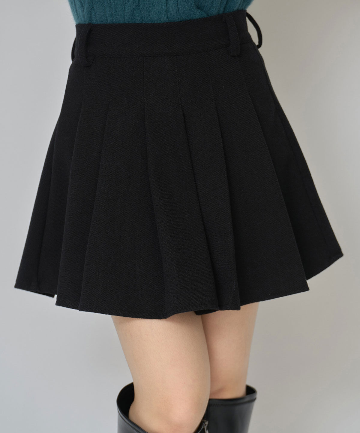 REDYAZEL「ファーチャームウールライクプリーツミニスカート」|フレア|