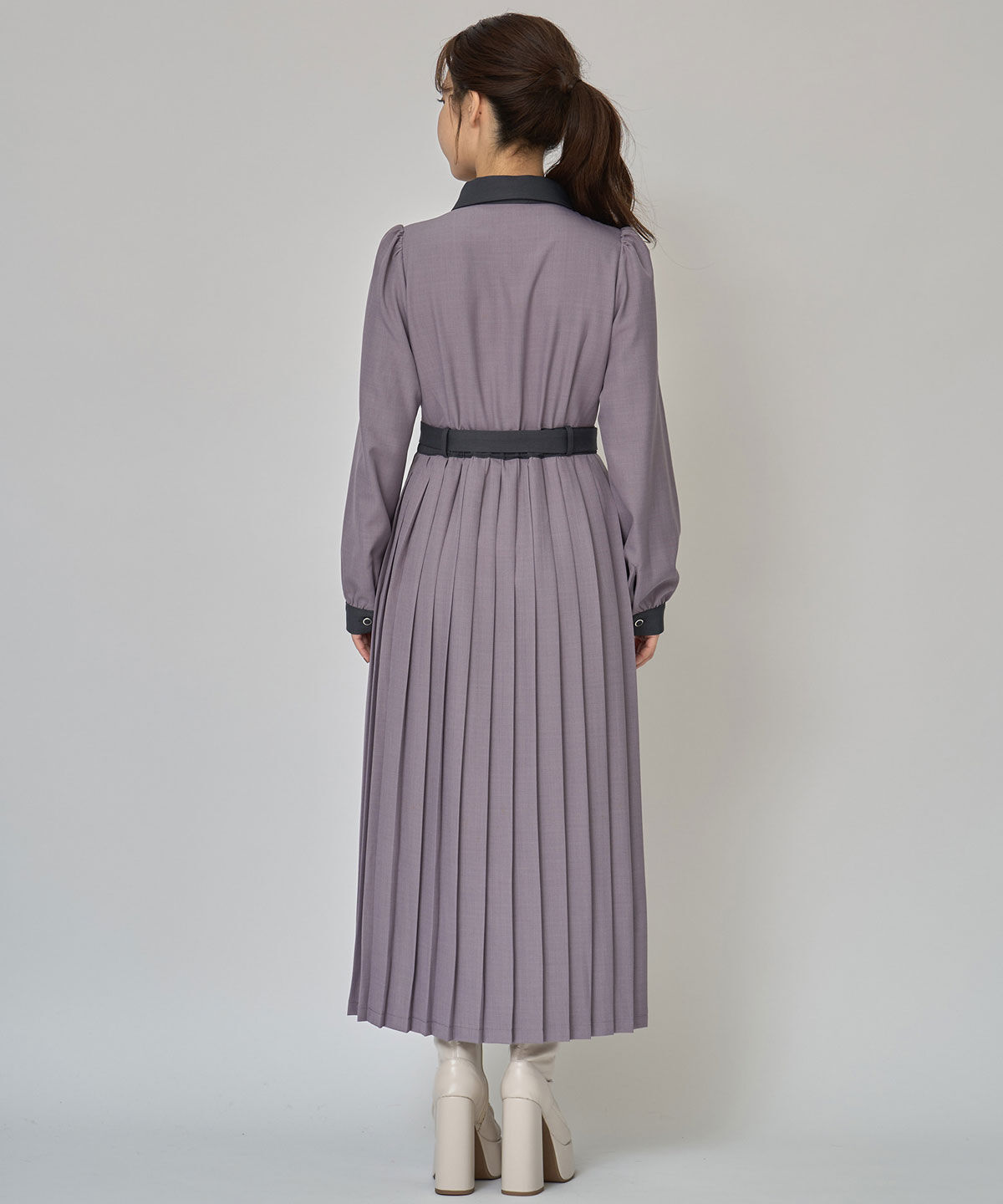 REDYAZEL「クラシカルバイカラーラインリボンタイプリーツロングワンピース」|ワンピース|