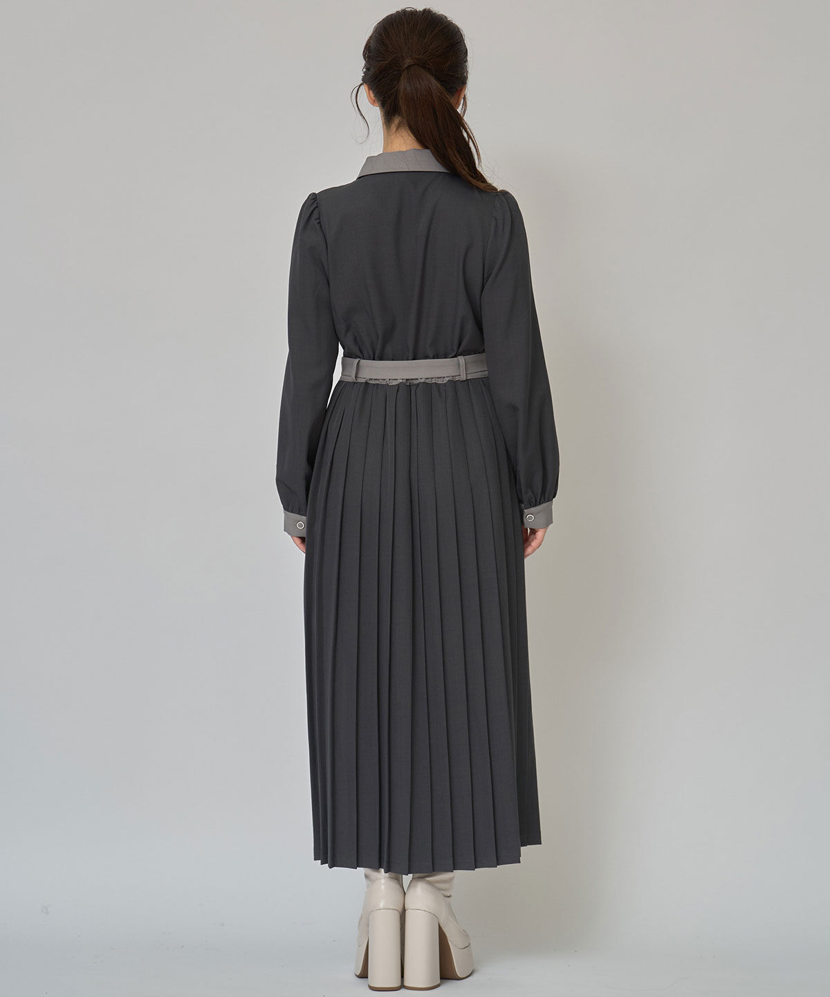 REDYAZEL「クラシカルバイカラーラインリボンタイプリーツロングワンピース」|ワンピース|