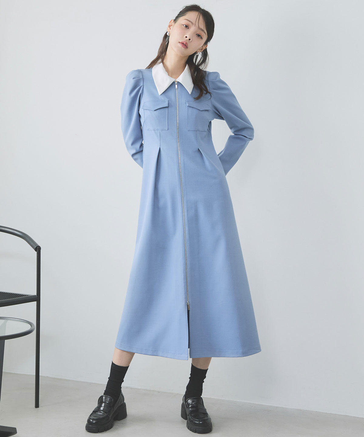 REDYAZEL「フロントZIPバイカラーロングワンピース」|ワンピース|