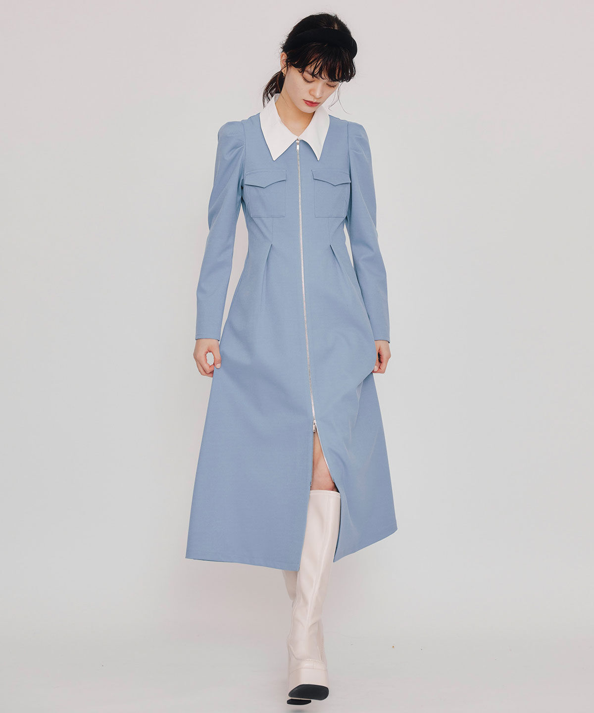 REDYAZEL「フロントZIPバイカラーロングワンピース」|ワンピース|