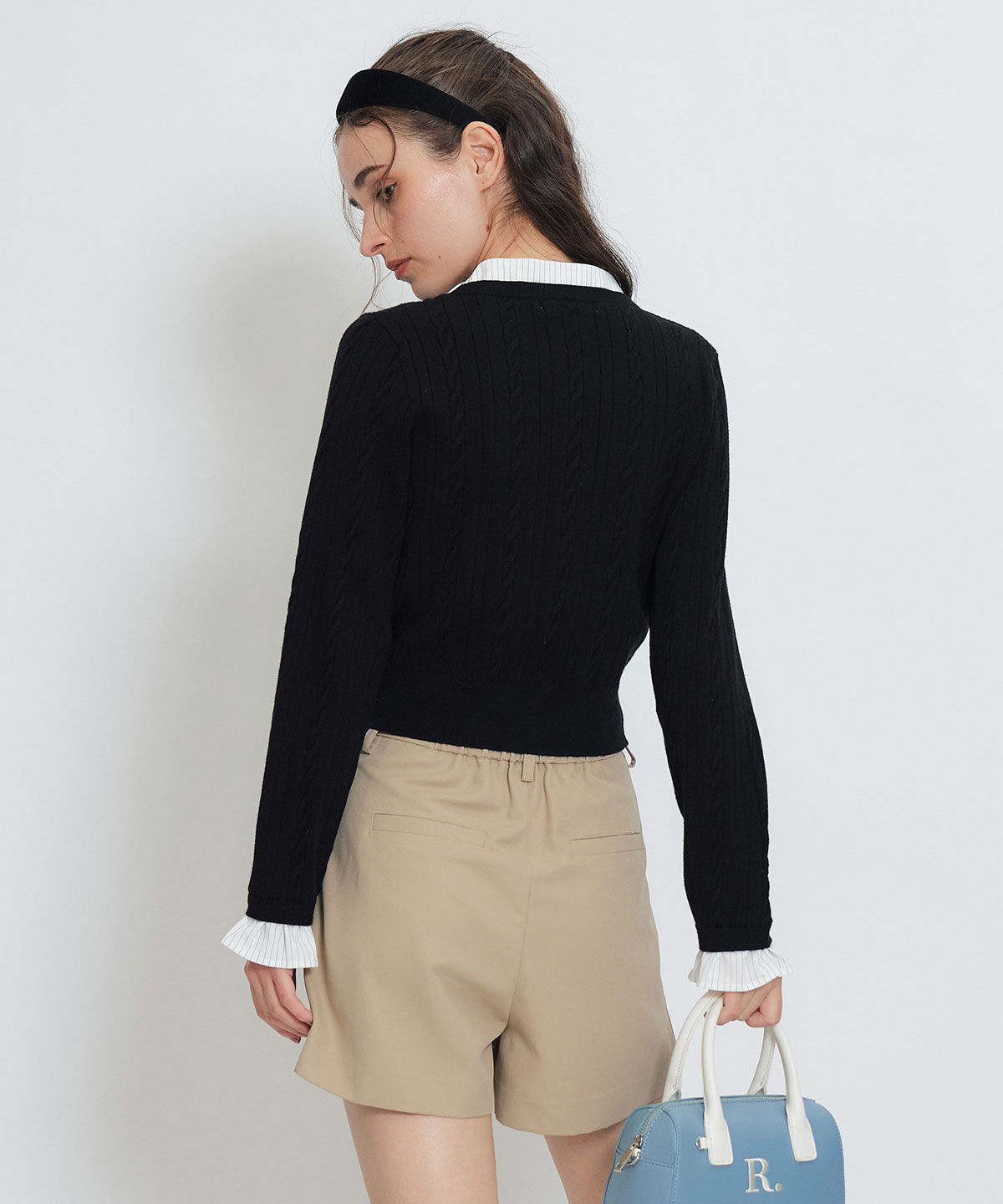 REDYAZEL「エンブレムボタンケーブルリボンタイニットトップス」|ニット・セーター|