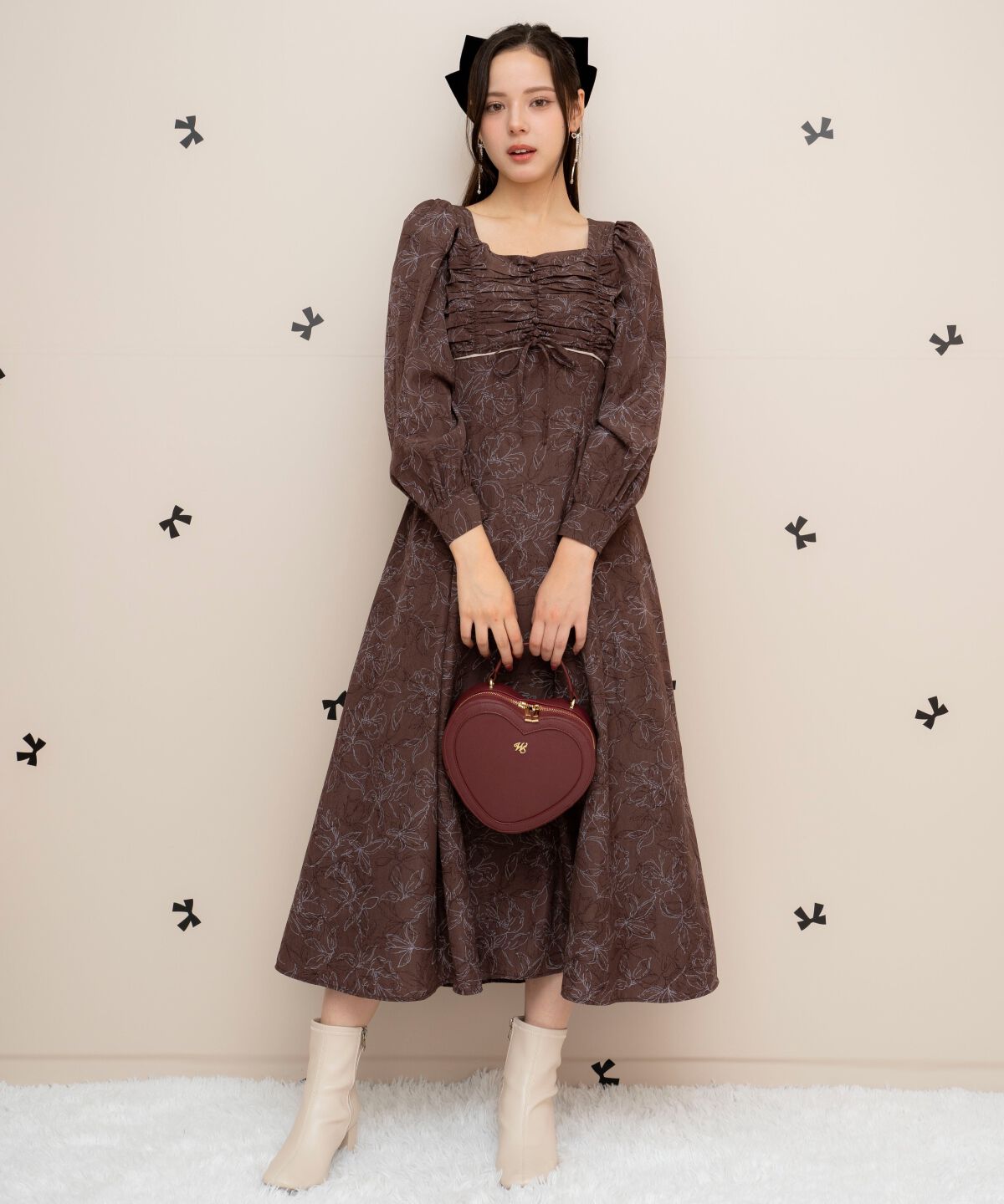 WILLSELECTION「フラワープリントギャザーフレアワンピース」|ワンピース|