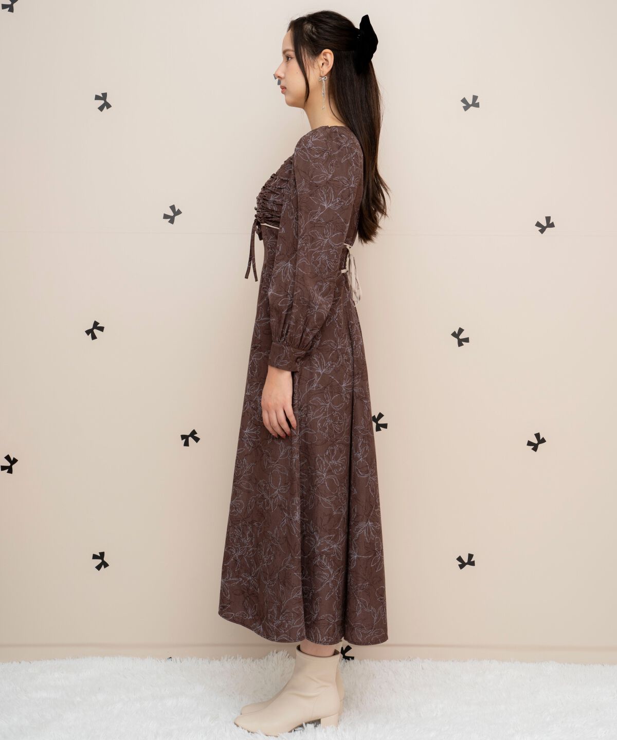 WILLSELECTION「フラワープリントギャザーフレアワンピース」|ワンピース|