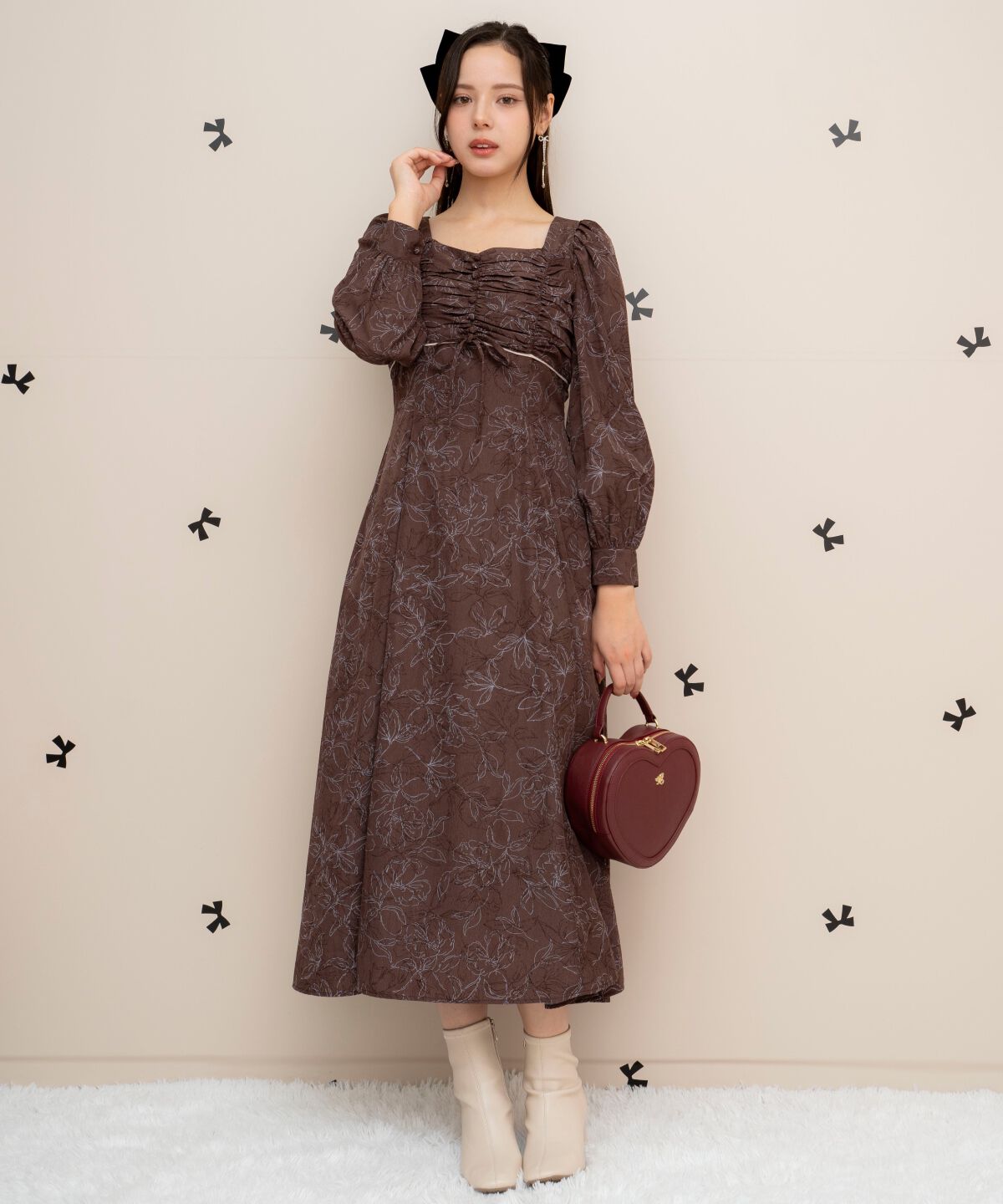 WILLSELECTION「フラワープリントギャザーフレアワンピース」|ワンピース|