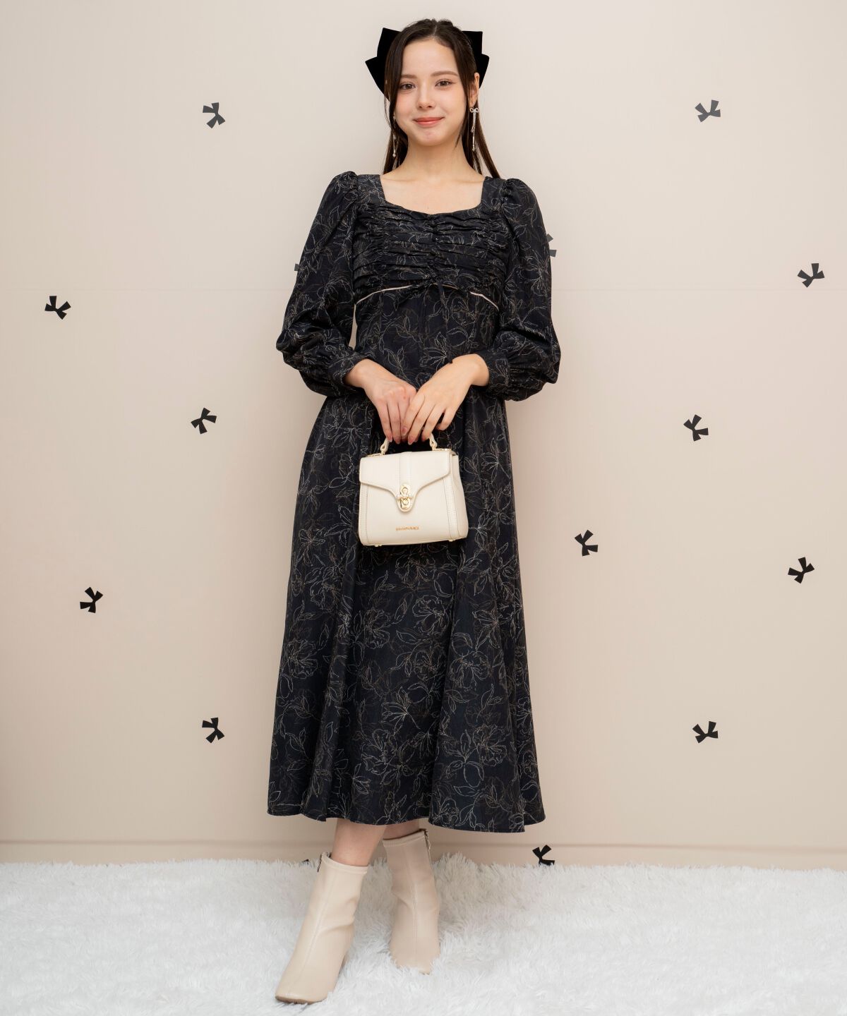 WILLSELECTION「フラワープリントギャザーフレアワンピース」|ワンピース|