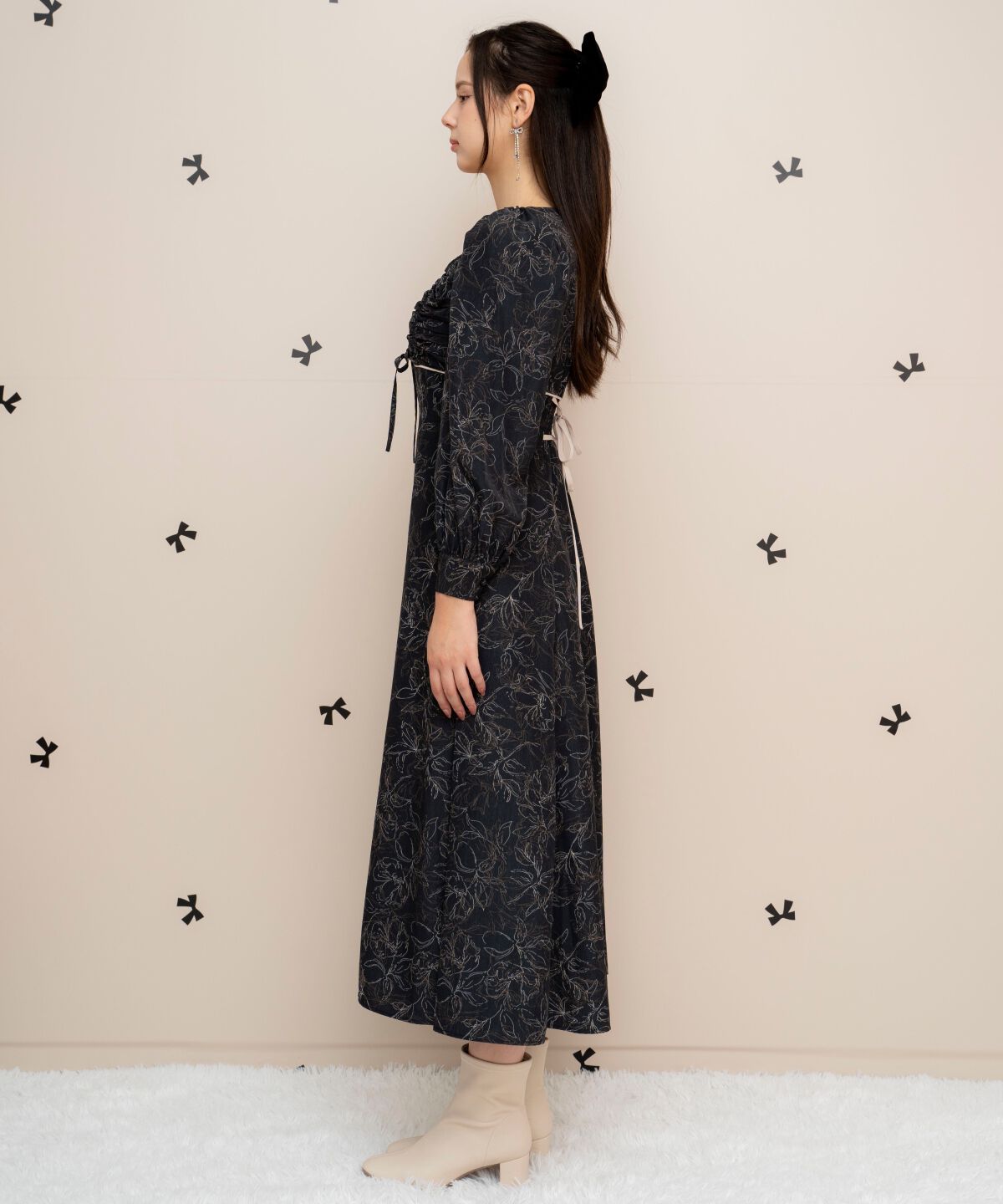 WILLSELECTION「フラワープリントギャザーフレアワンピース」|ワンピース|