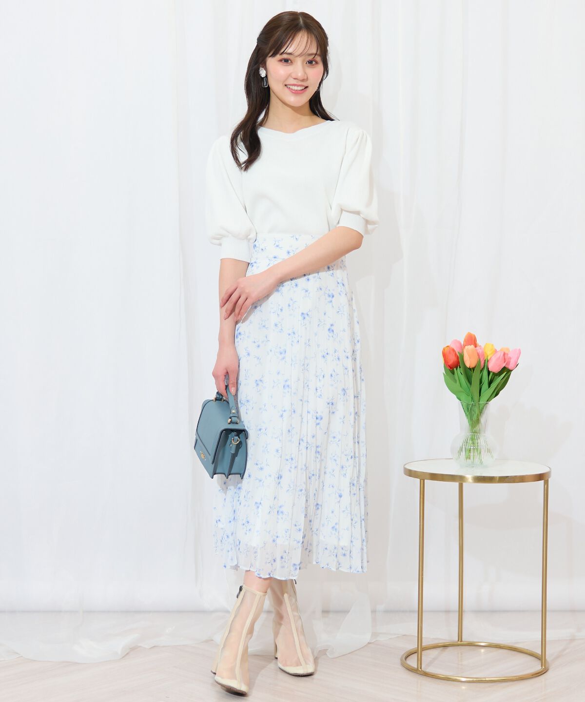 WILLSELECTION「ランダムプリーツフラワースカート」|フレア|