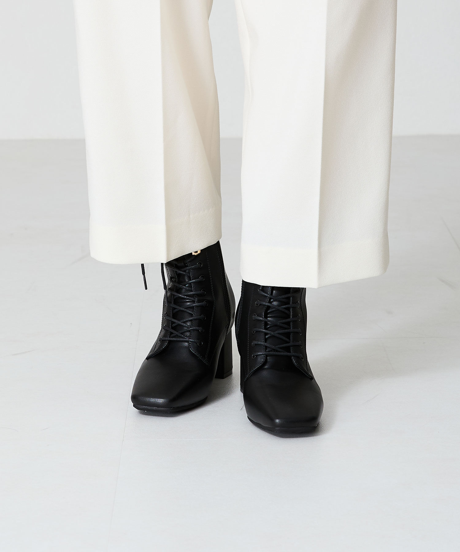 ORiental TRaffic「スクエアトゥ レースアップ ヒールブーツ /41428 袴ブーツ」|ショートブーツ|