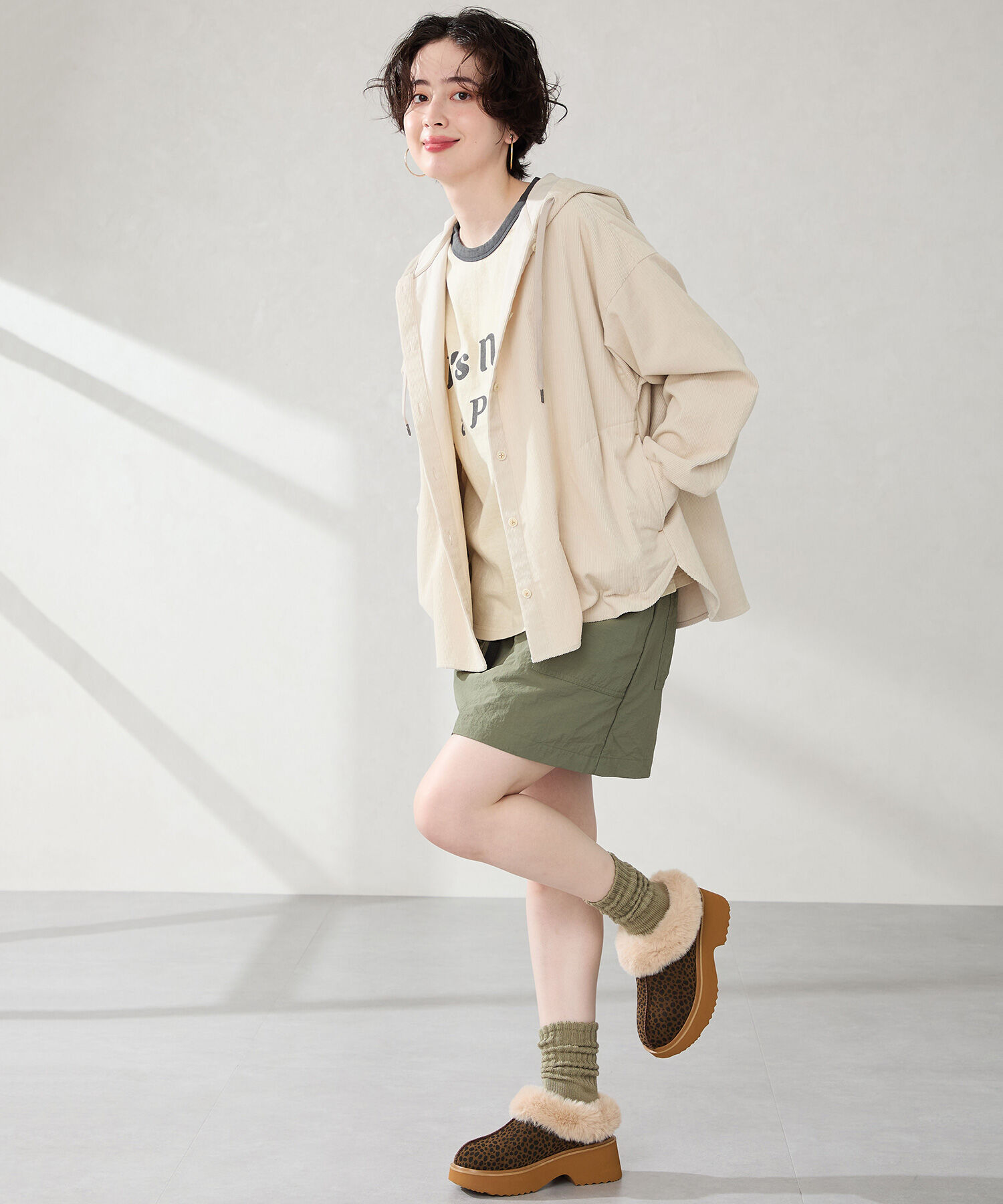 ORiental TRaffic「【 厚底 ・ 美脚 】 ムートン サボ /51325 ファー レオパード 防寒 」|サンダル|