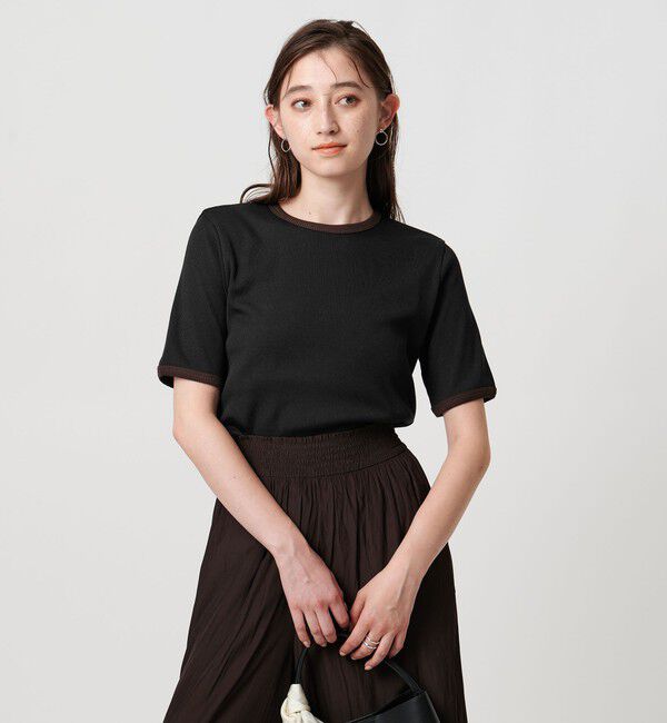 UNITED ARROWS「リブバイカラーパイピング ショートスリーブカットソー」|Tシャツ・カットソー|BLACK