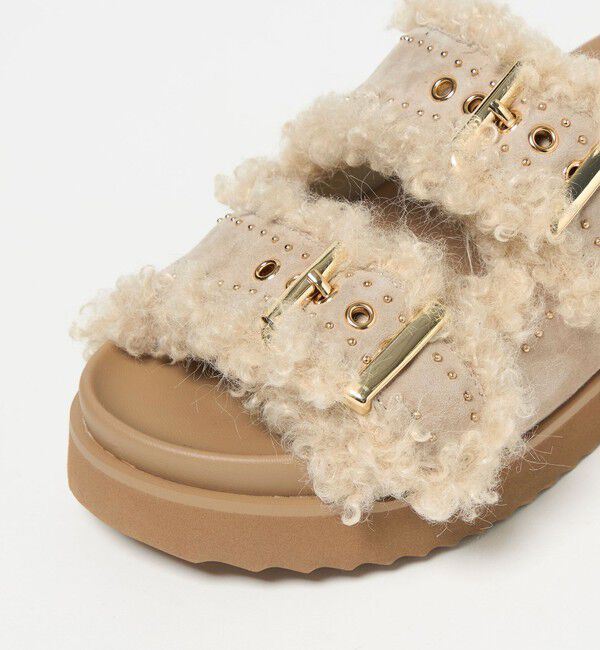 UNITED ARROWS「フェイクファー 2ライン スタッズ サンダル」|サンダル|