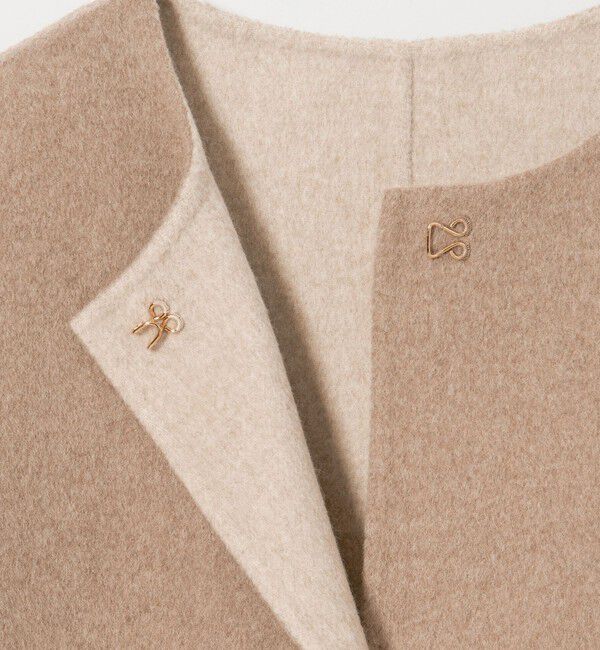 UNITED ARROWS「バイカラー リバー ミドルコート」|ノーカラーコート|