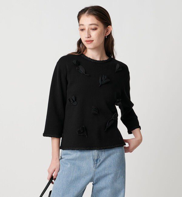 UNITED ARROWS「BROCHE  フラワーモチーフ ニット」|ニット・セーター|BLACK