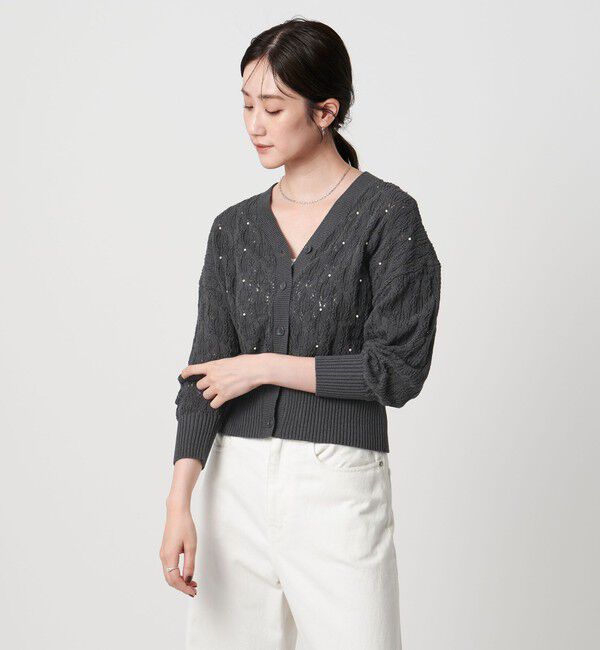 UNITED ARROWS「フェイクパール レース カーディガン ウォッシャブル」|カーディガン|DK.GRAY